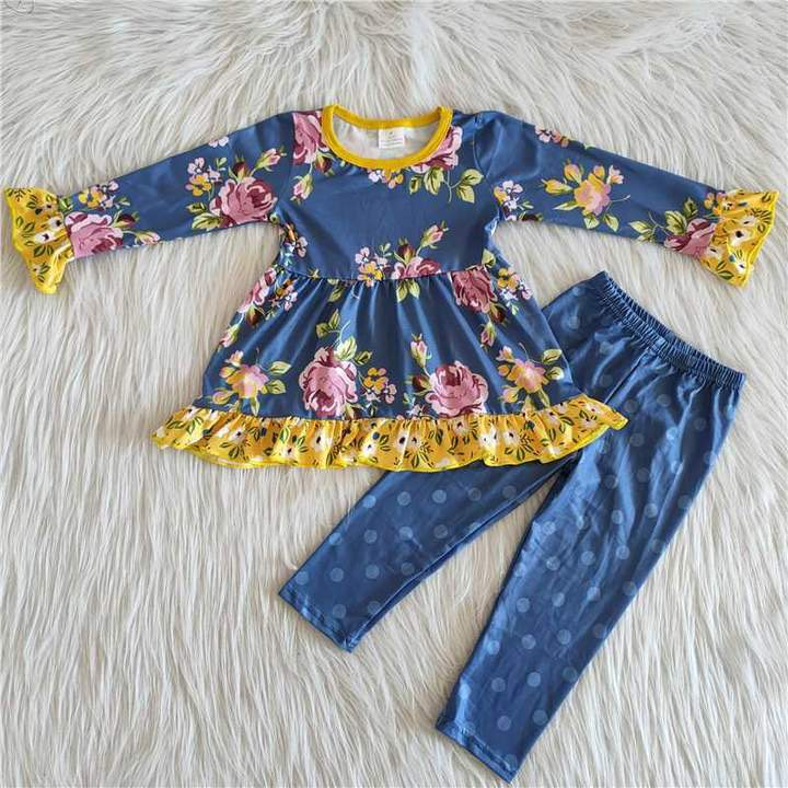 6 A26-15 girl winter navy flower floral long sleeve set-promotion $1.99 deadline 2025.10.15