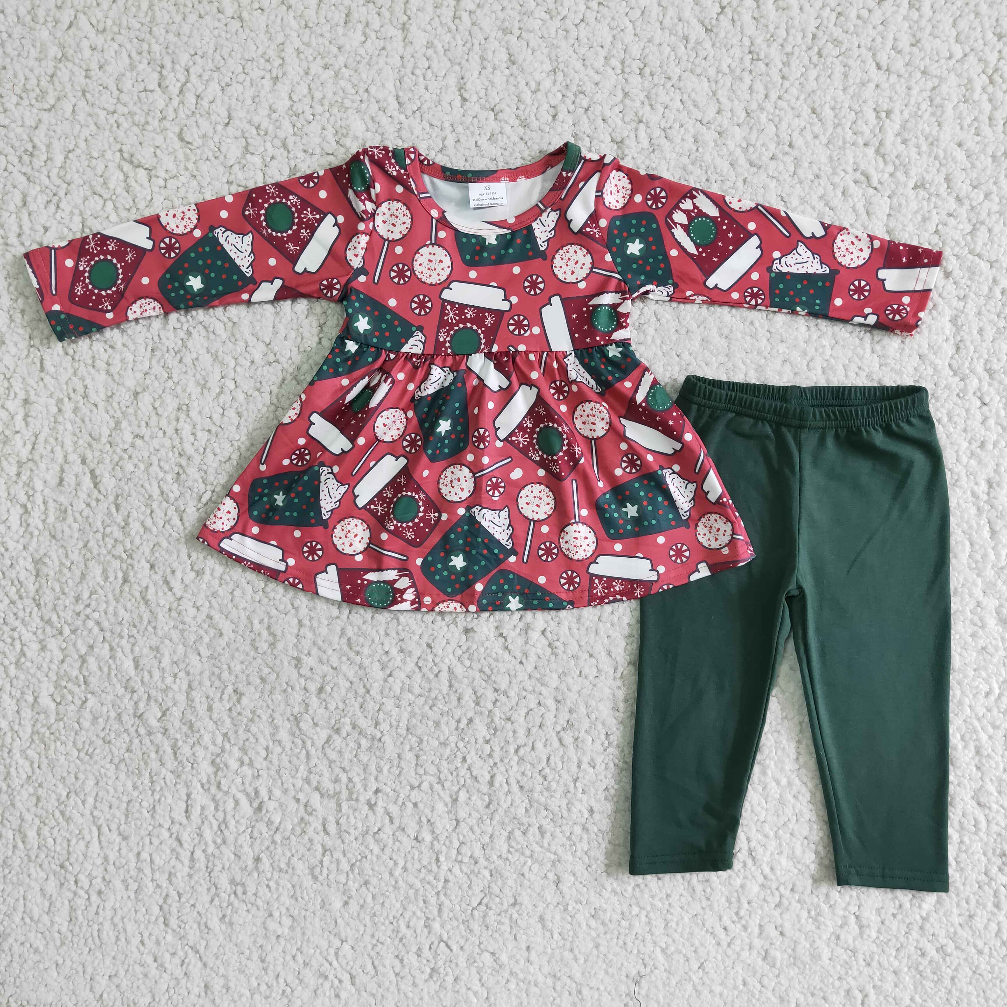 6 A18-29 baby girl clothes green christmas outfits -promotion $1.99 deadline 2025.10.15