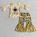 6 A10-13 girl sunflower yellow sequin wild child winter long sleeve set-promotion $1.99 deadline 2025.10.15