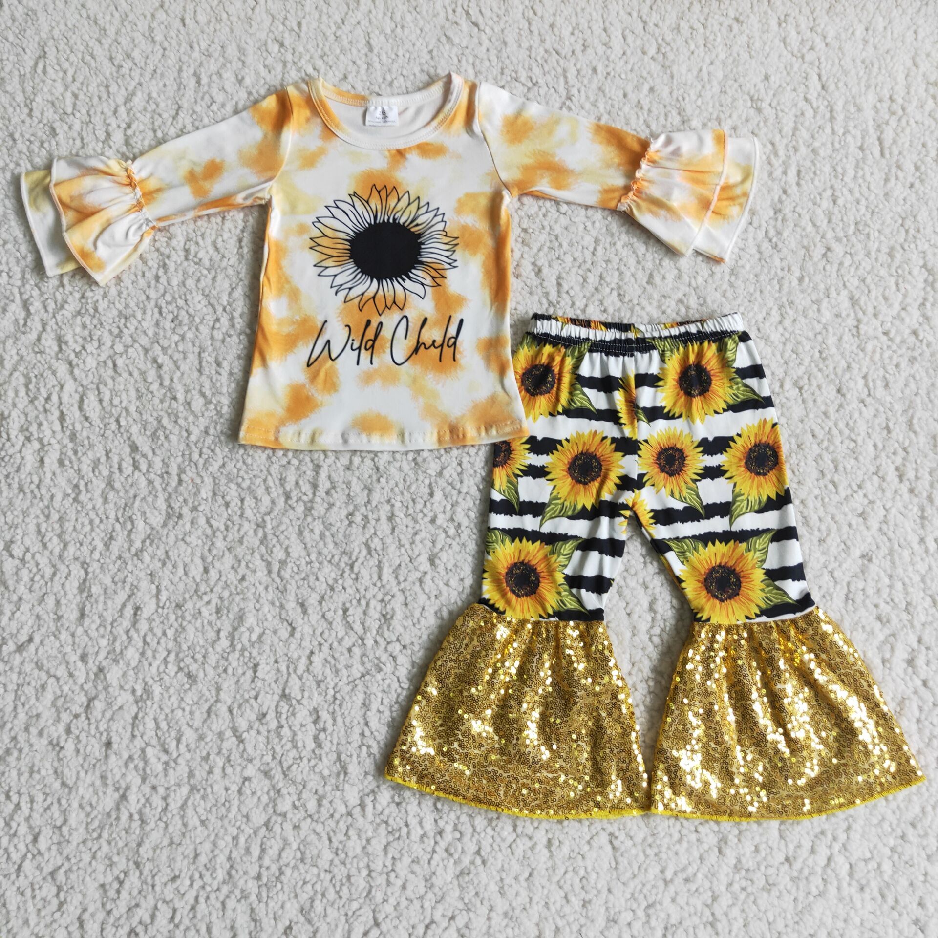 6 A10-13 girl sunflower yellow sequin wild child winter long sleeve set-promotion $1.99 deadline 2025.10.15