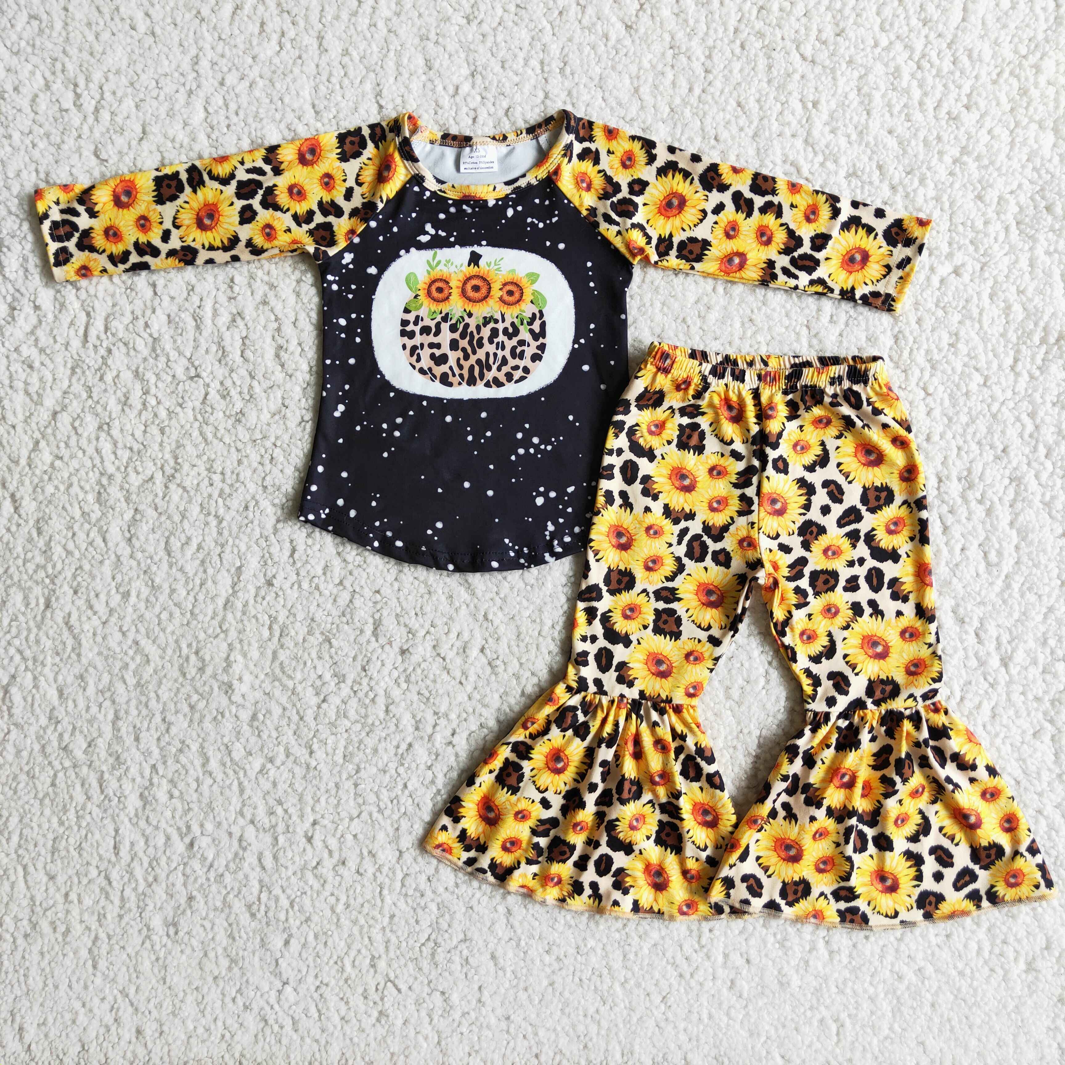 6 A10-19 girls sunflower black pumpkin halloween outfit-promotion $1.99 deadline 2025.10.15