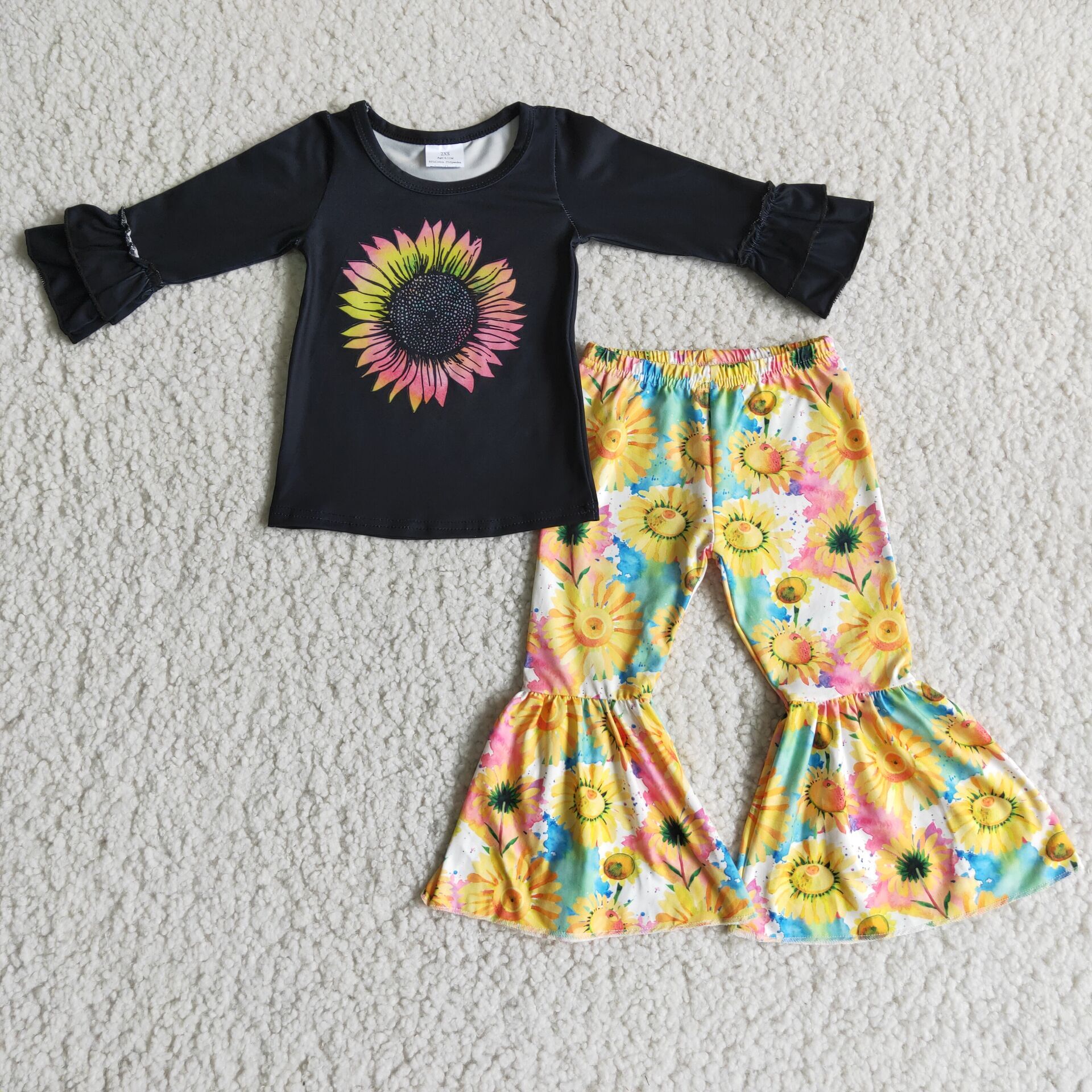 6 A13-29 girls winter outfit leopard sunflower long sleeve set -promotion $1.99 deadline 2025.10.15