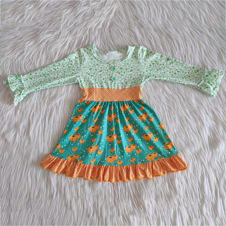 6 A14-26 girl halloween pumpkin ruffle winter dress-promotion $1.99 deadline 2025.10.15