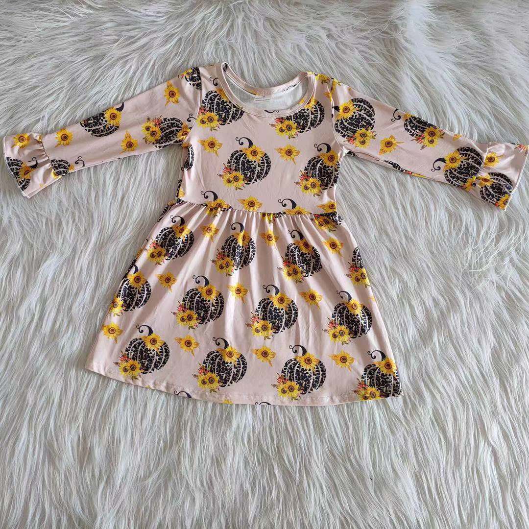 6 A20-16 Baby Girl Halloween Pumpkin Sunflower Leopard Dress-promotion $1.99 deadline 2025.10.15