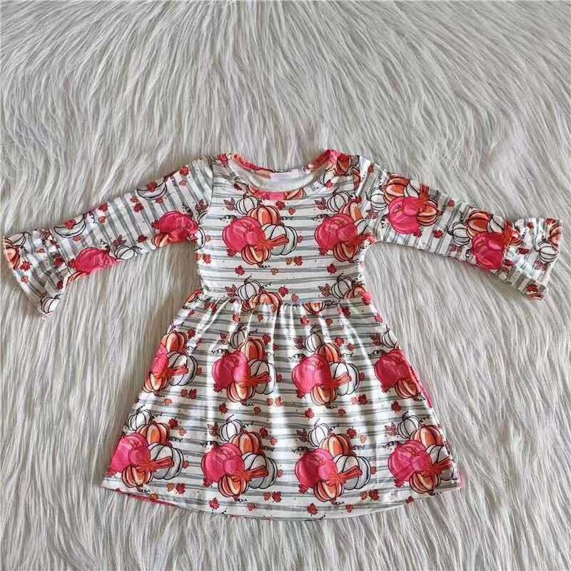 6 A29-16 girl halloween striped pumpkin winter dress-promotion $1.99 deadline 2025.10.15
