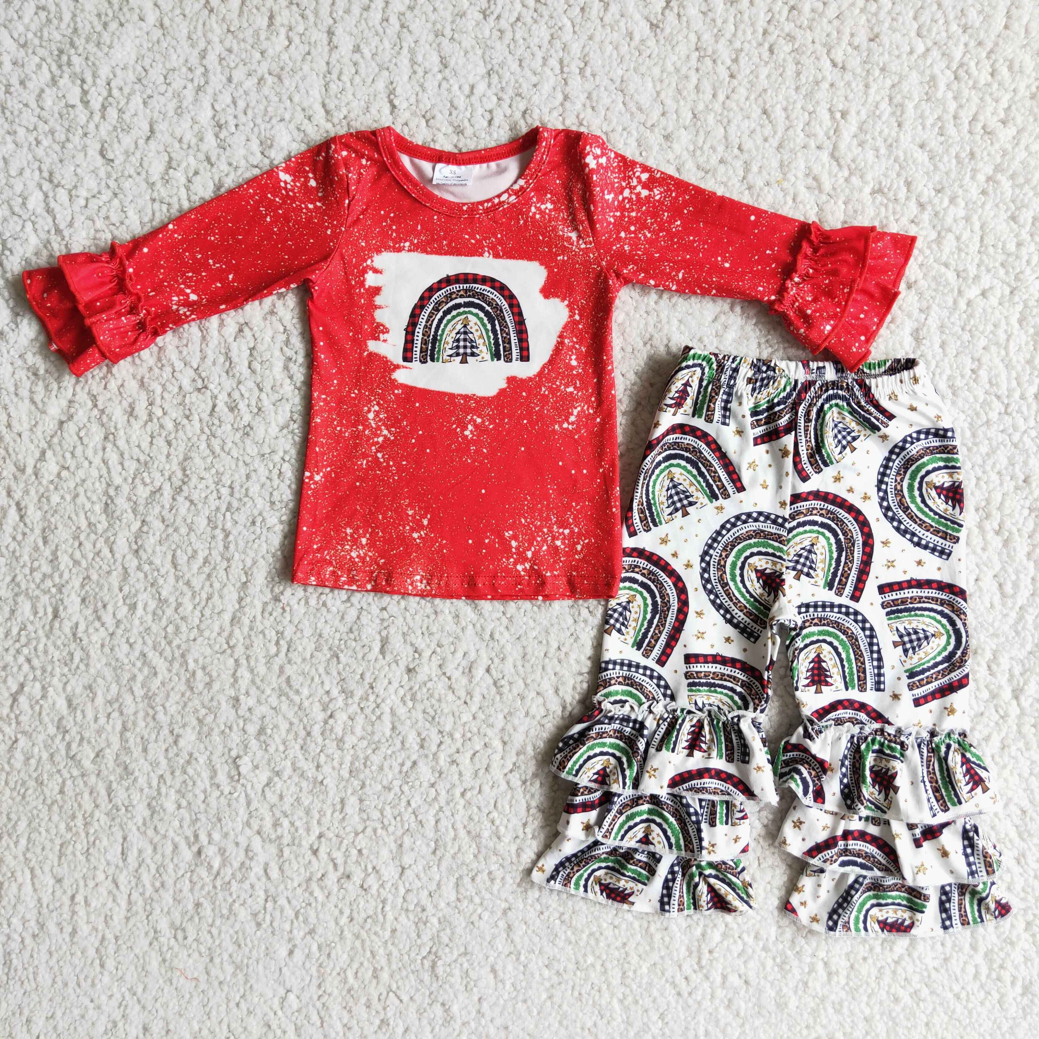 6 A6-19 baby girl clothes rainbow tree girl christmas outfit -promotion $1.99 deadline 2025.10.15