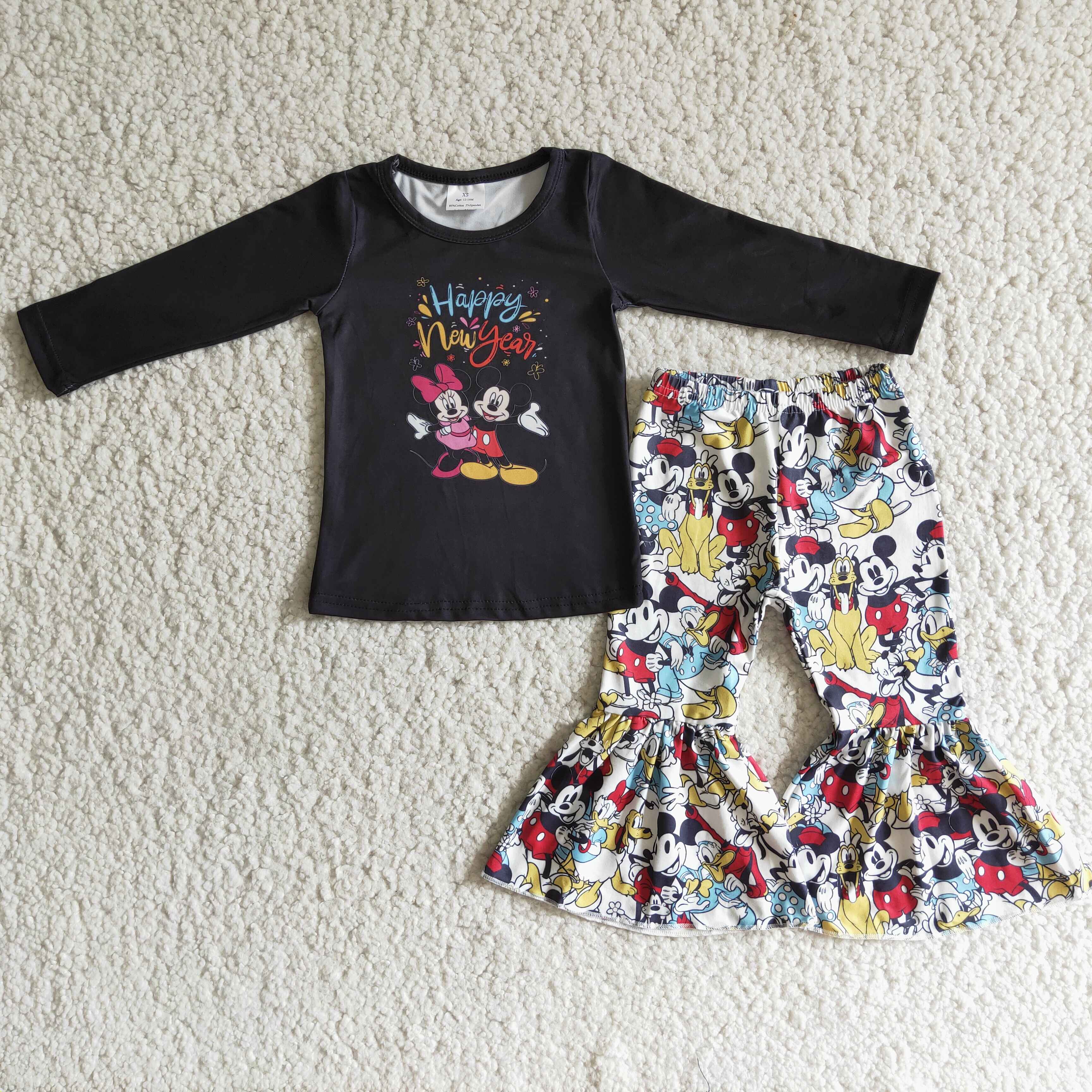 6 B1-18 baby girl clothes black cartoon happy new year outfits -promotion $1.99 deadline 2025.10.15