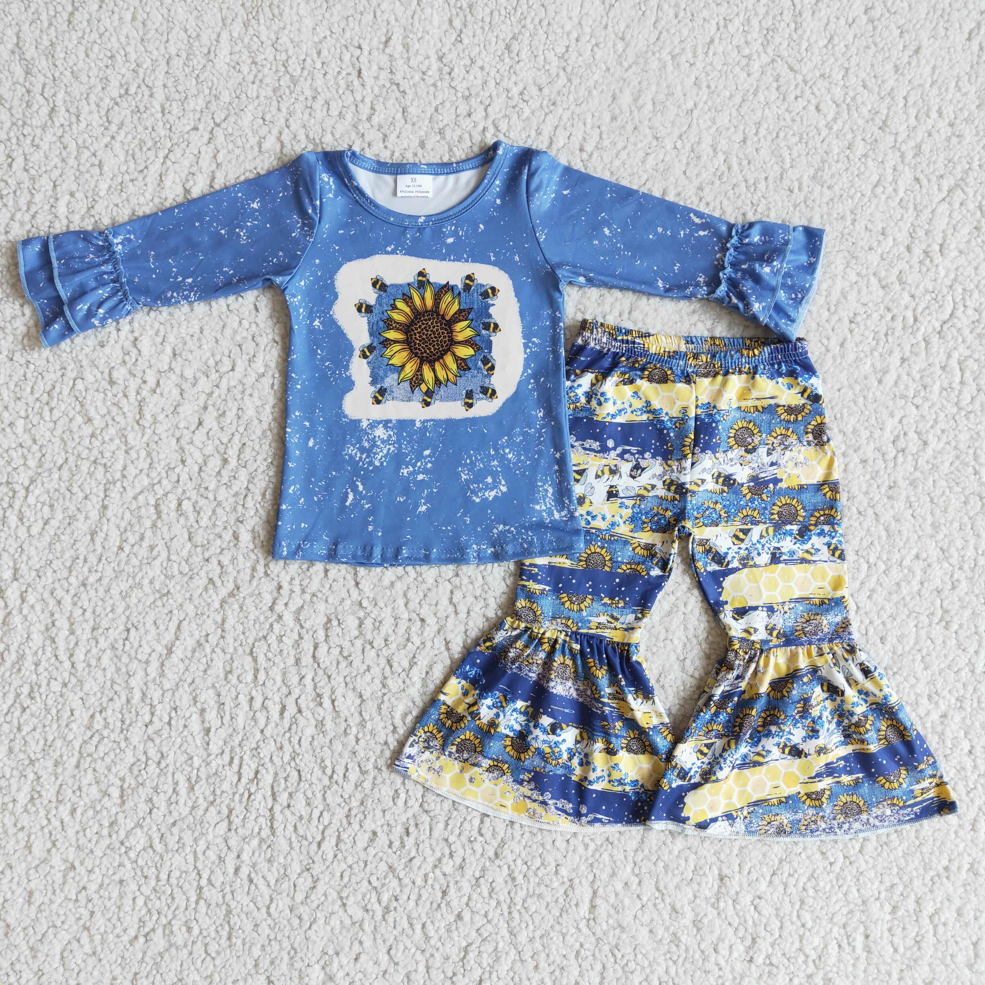 6 A26-4 girl winter long sleeve blue sunflower set promotion $1.99 deadline 2025.10.15