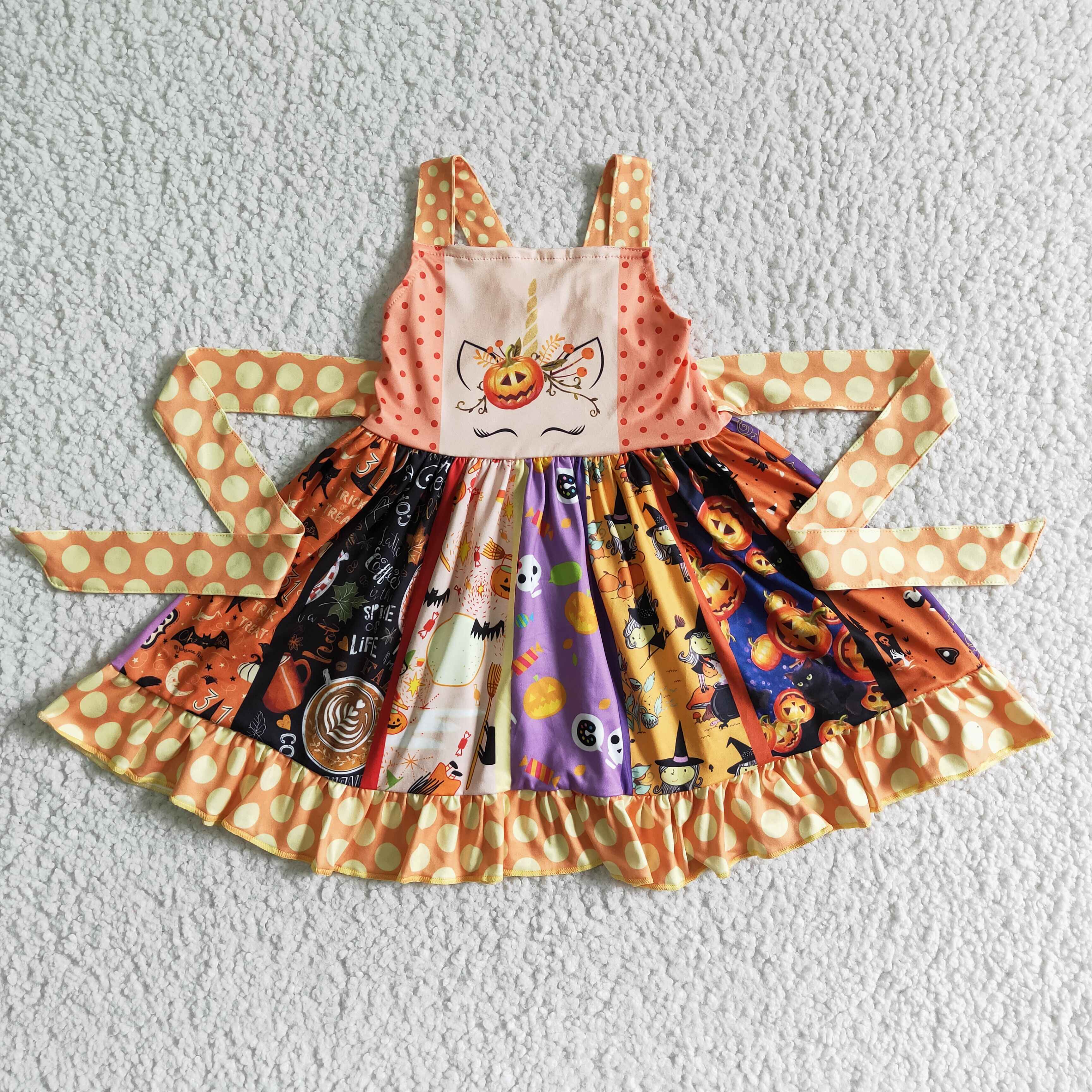 B18-11 girl halloween pumpkin orange bat dress-promotion $1.99 deadline 2025.10.15