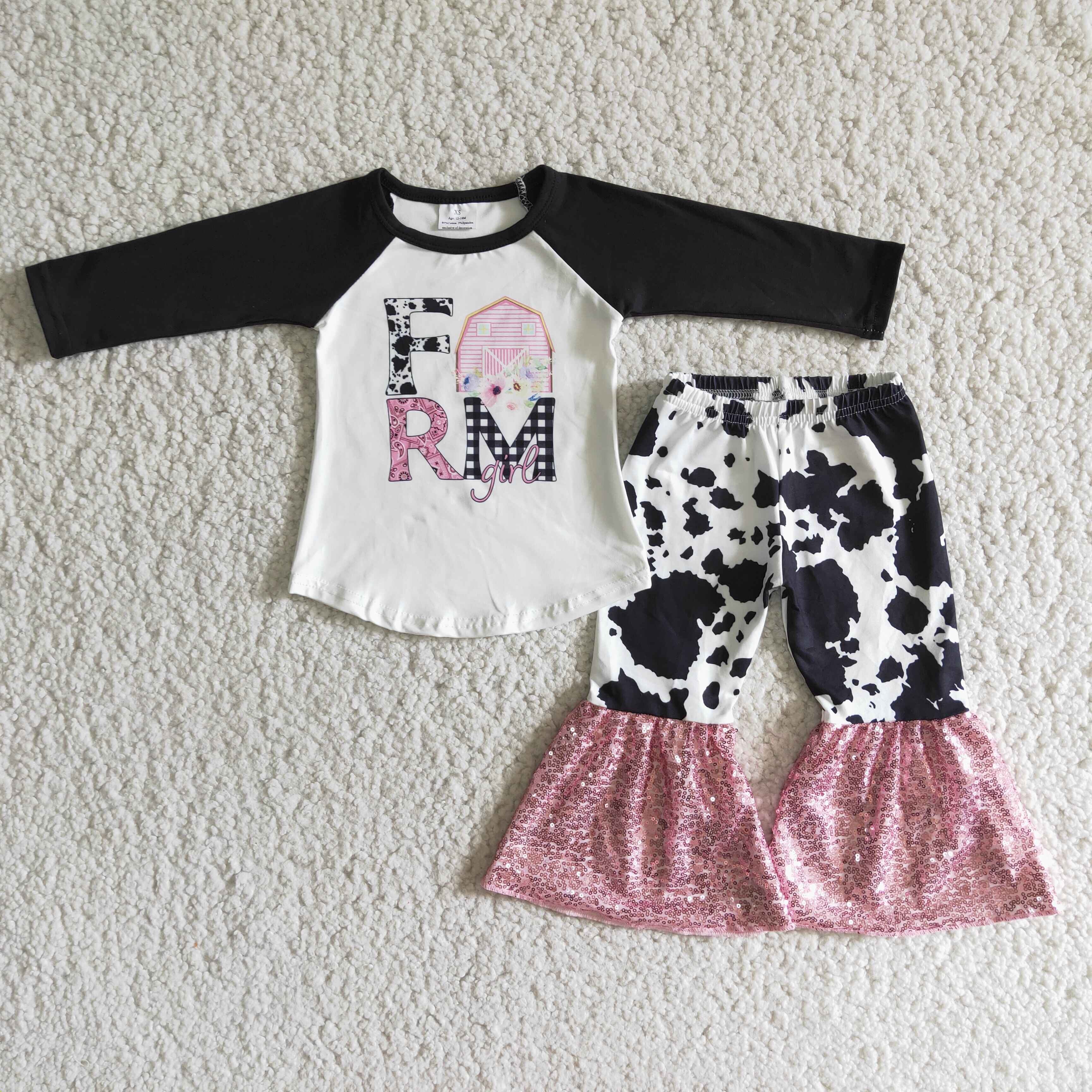 6 A6-15 girl winter farm cow sequin winter long sleeve set-promotion $1.99 deadline 2025.10.15
