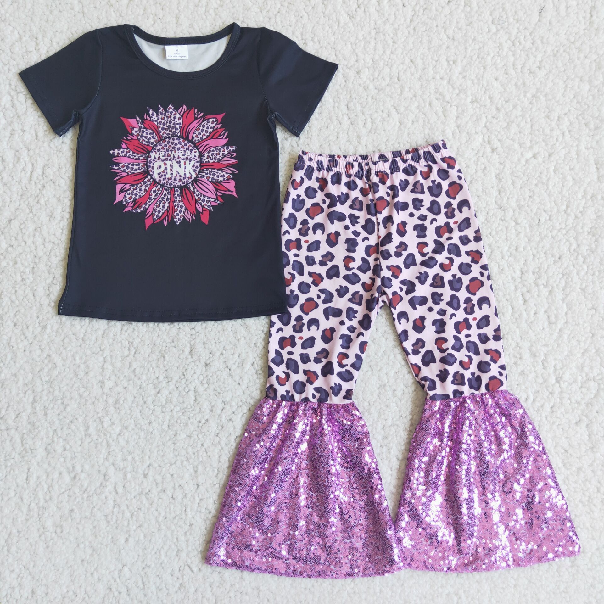C4-21 girls flower leopard sequin fall spring short sleeve set-promotion $1.99 deadline 2025.10.15