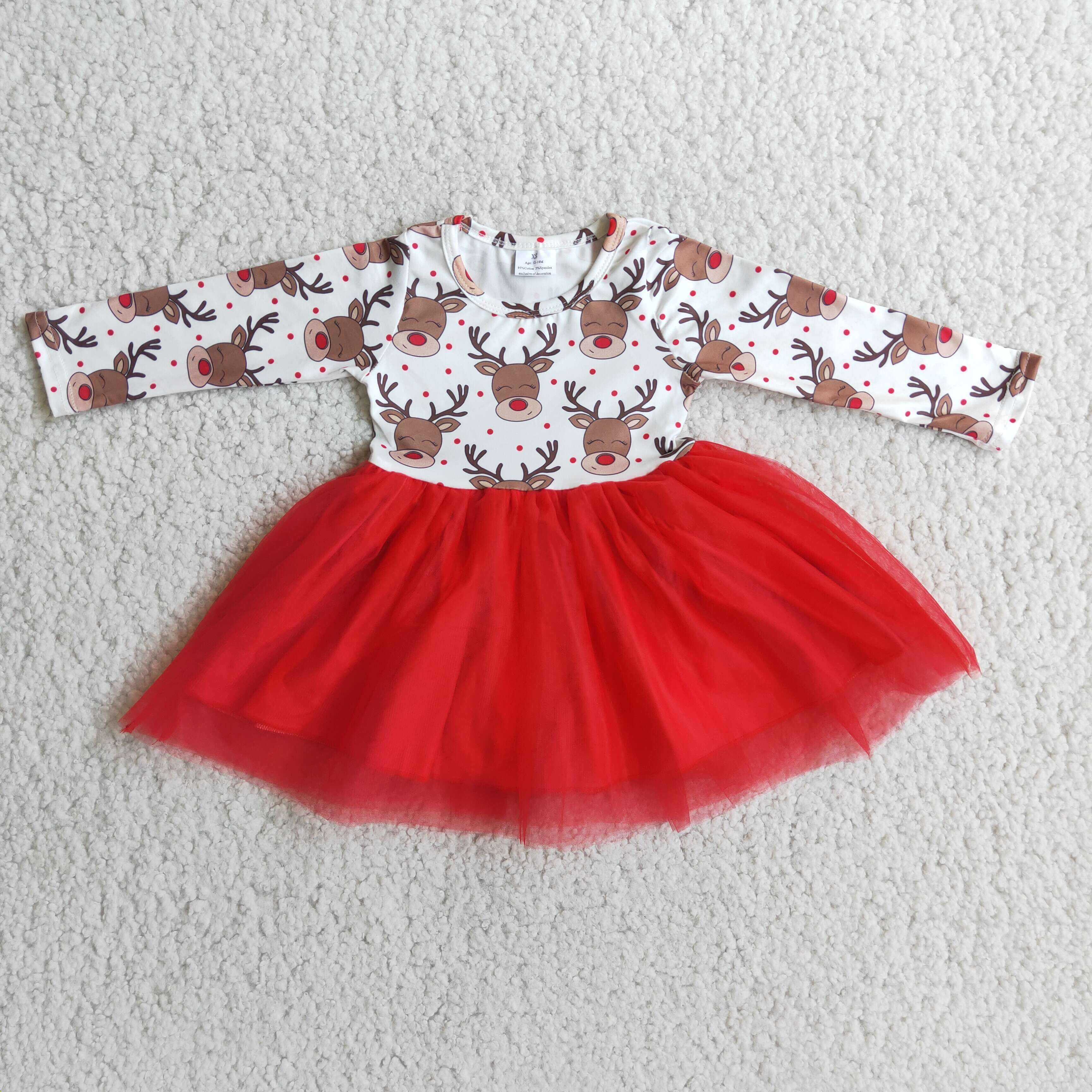 6 A4-20 baby girl clothes deer red tulle winter christmas dress promotion $1.99 deadline 2025.10.15