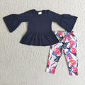 6 A26-18 girls navy ruffles flower floral winter long sleeve set-promotion $1.99 deadline 2025.10.15