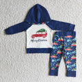 6 A12-13 Boy tree truck navy hoodies christmas set -promotion $1.99 deadline 2025.10.15