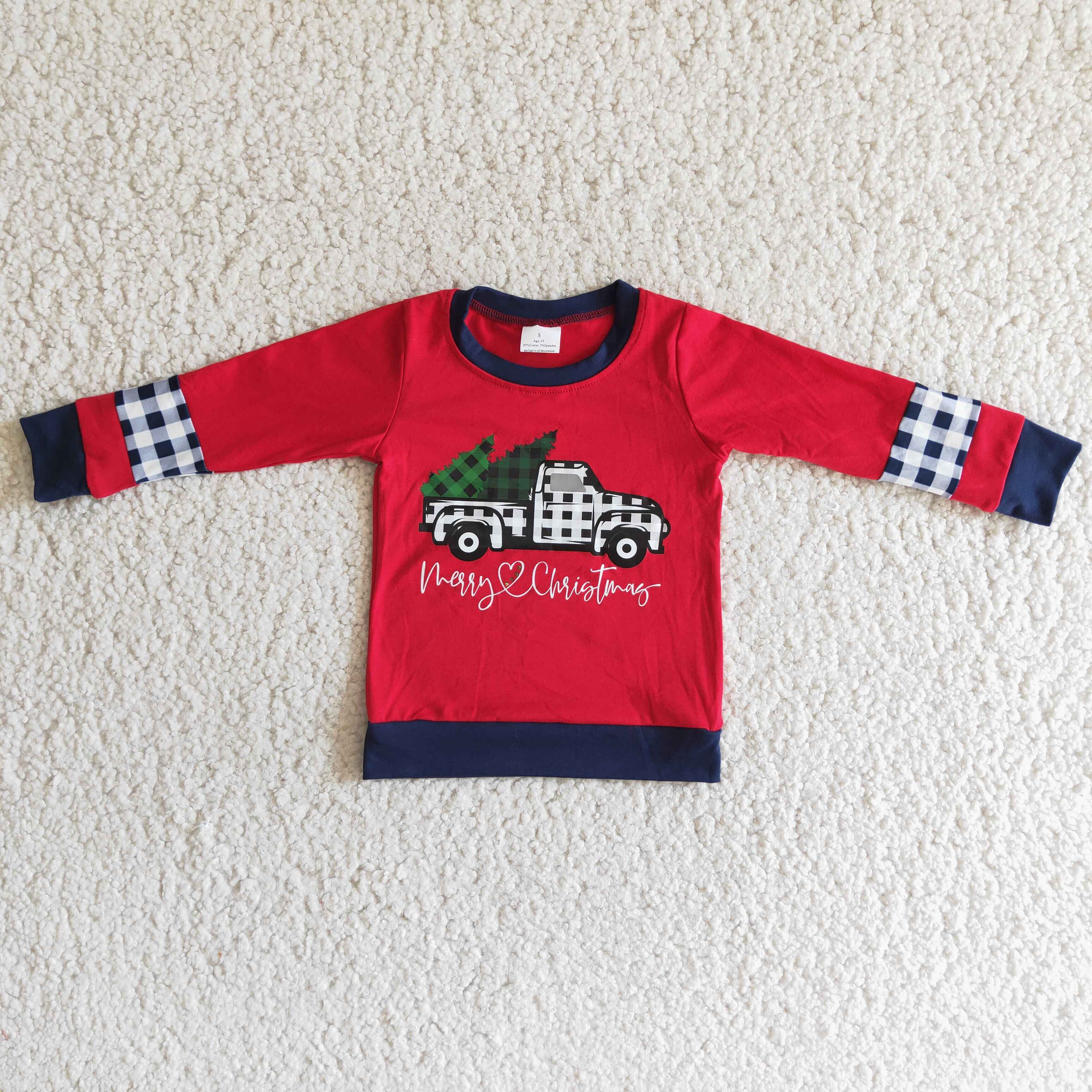 6 A6-12 baby boy clothes red tree truck christmas shirt-promotion $1.99 deadline 2025.10.15
