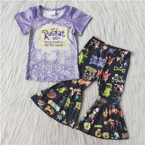 C12-11 girl cartoon purple short sleeve spring fall set-promotion $1.99 deadline 2025.10.15