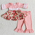 6 A17-26 girl pink lace floral flower 3/4 sleeve fall spring set-promotion $1.99 deadline 2025.10.15