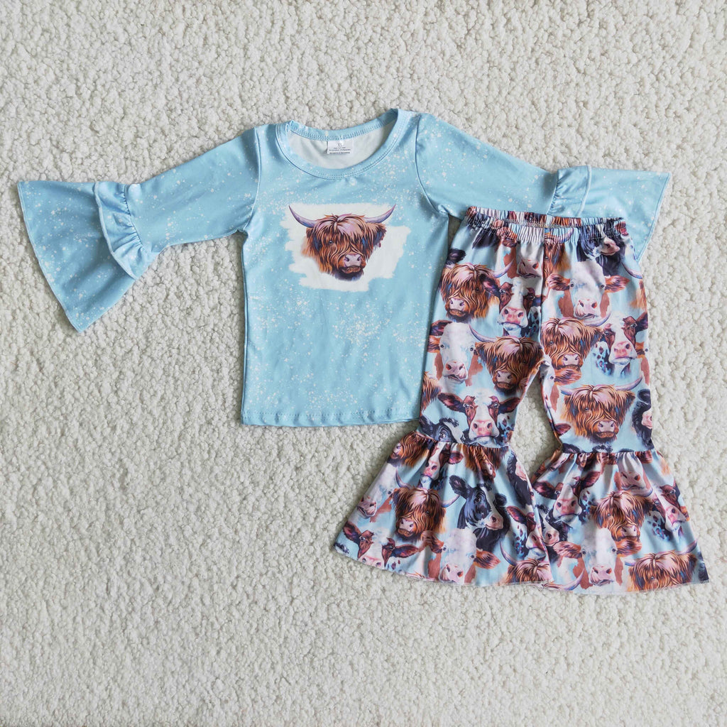 6 A13-13 girl cow farm long sleeve blue set matching outfit-promotion $1.99 deadline 2025.10.15