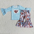 6 A13-13 girl cow farm long sleeve blue set matching outfit-promotion $1.99 deadline 2025.10.15