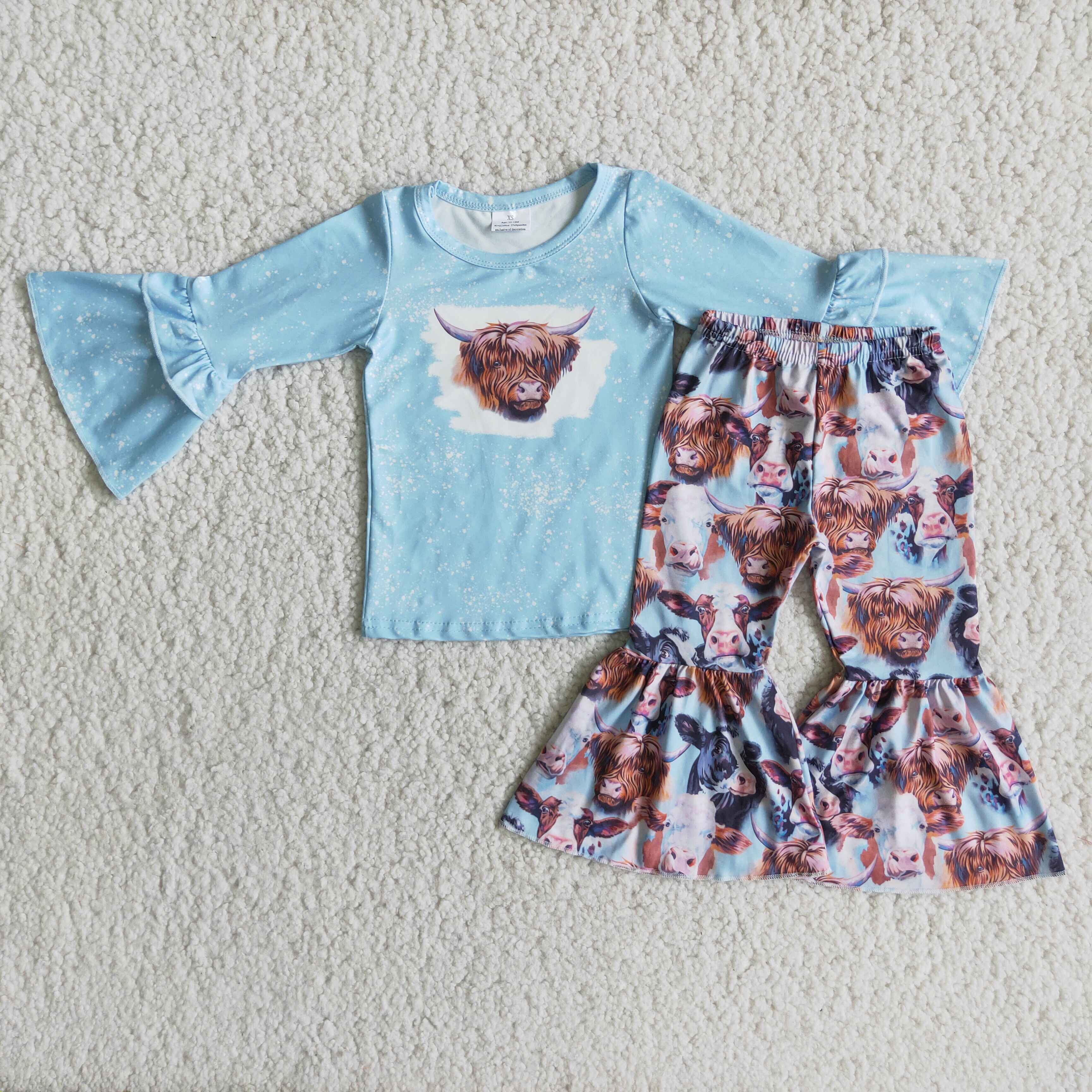 6 A13-13 girl cow farm long sleeve blue set matching outfit-promotion $1.99 deadline 2025.10.15