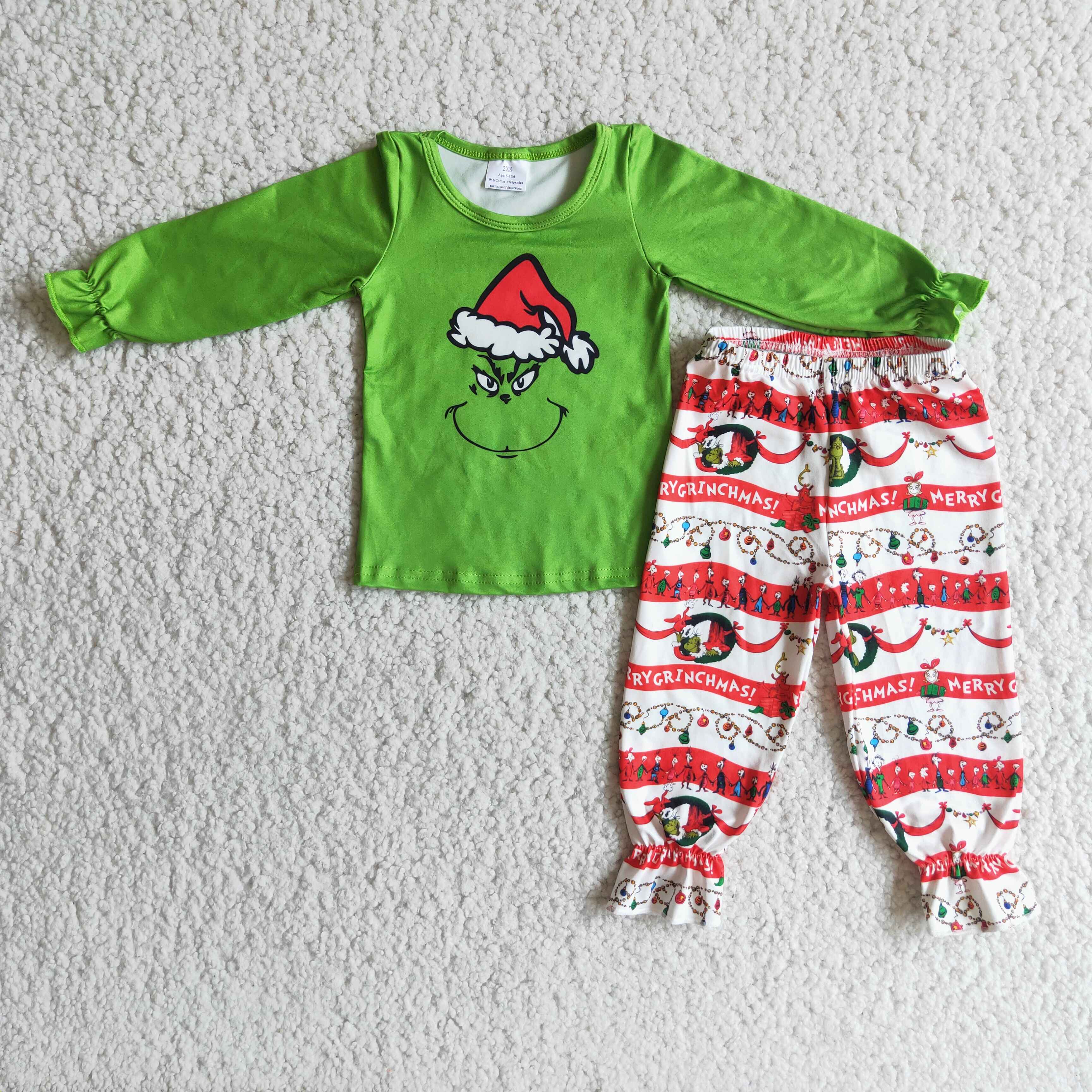 6 A20-4 Girls Christmas green long sleeve pajamas outfit set - promotion $1.99 deadline 2025.10.15