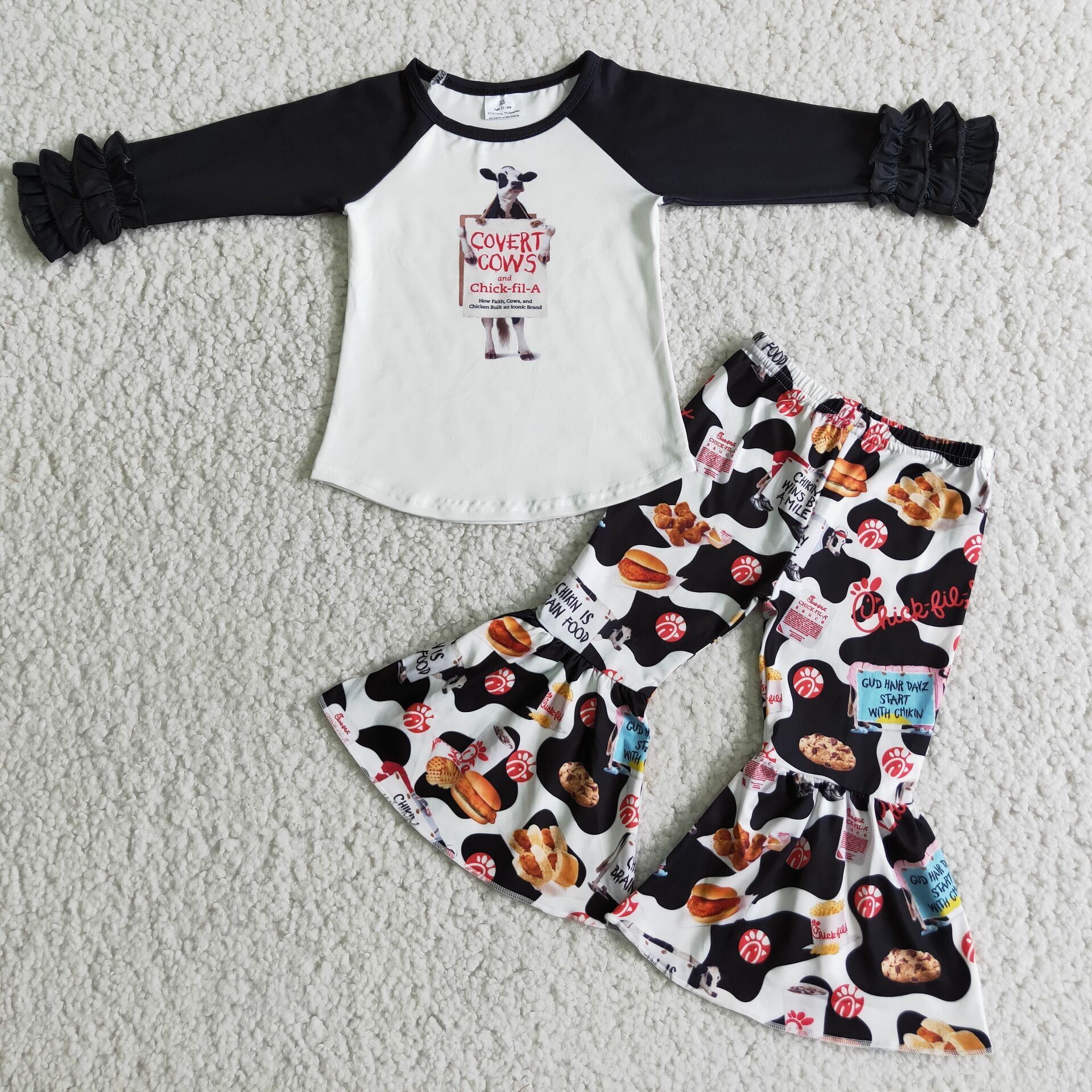 6 A17-27 toddler girl clothes black cow winter outfit-promotion $1.99 deadline 2025.10.15