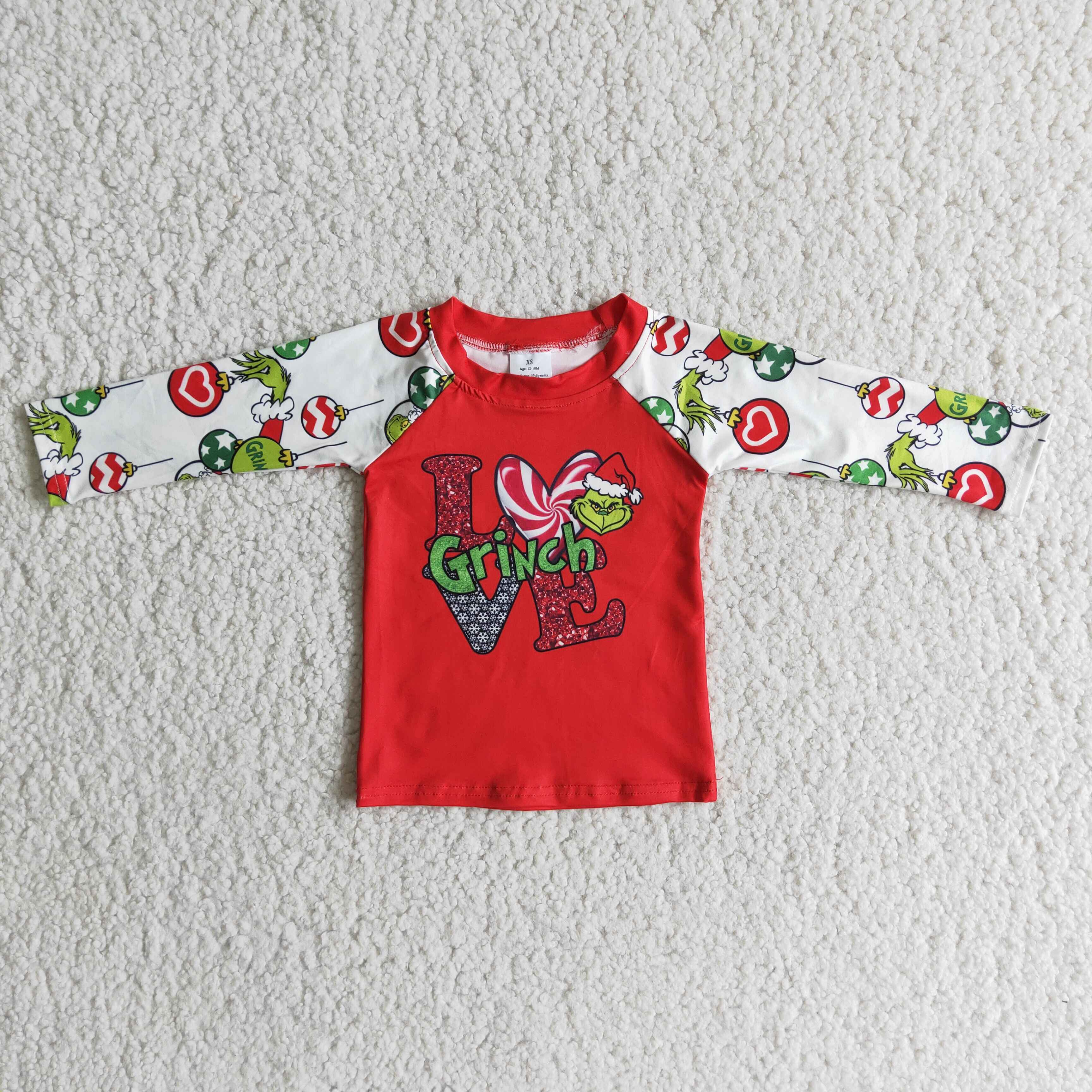 6 A9-12 Boy love christmas red long sleeve winter top tshirt-promotion 2025.11.8 $1.99