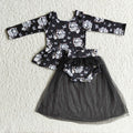 6 A10-2 girls black halloween skeleton tulle skirt outfit-promotion $1.99 deadline 2025.10.15