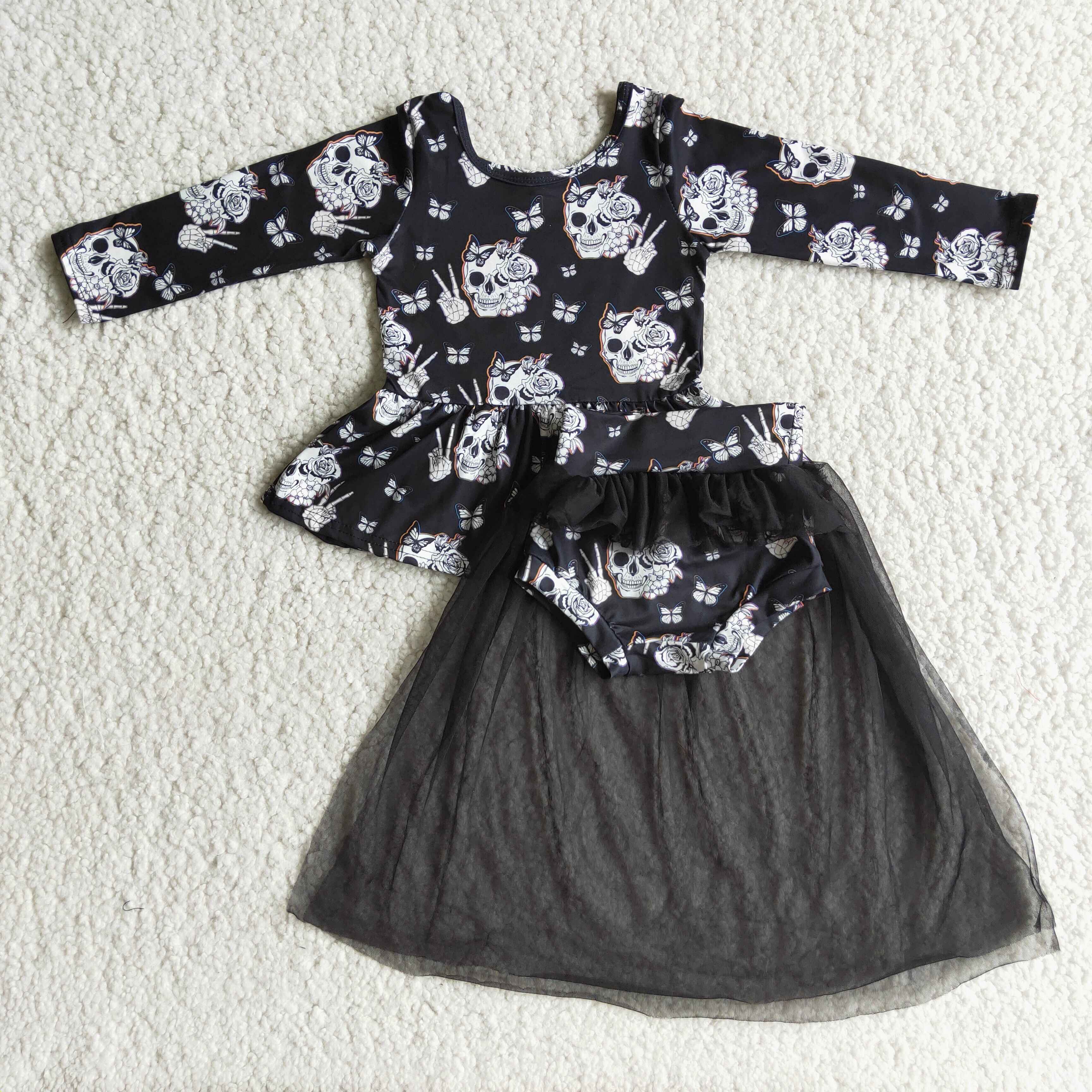 6 A10-2 girls black halloween skeleton tulle skirt outfit-promotion $1.99 deadline 2025.10.15