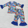 6 A17-19 girl blue cartoon winter long sleeve set pajamas-promotion $1.99 deadline 2025.10.15