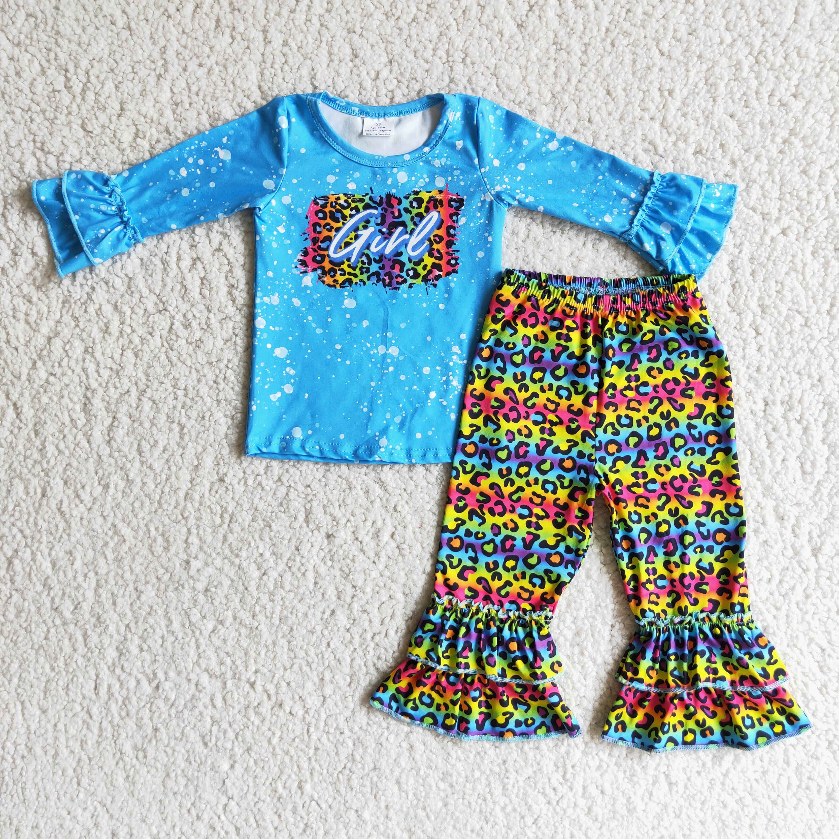 6 A13-19 girl blue colorful leopard winter long sleeve set-promotion $1.99 deadline 2025.10.15