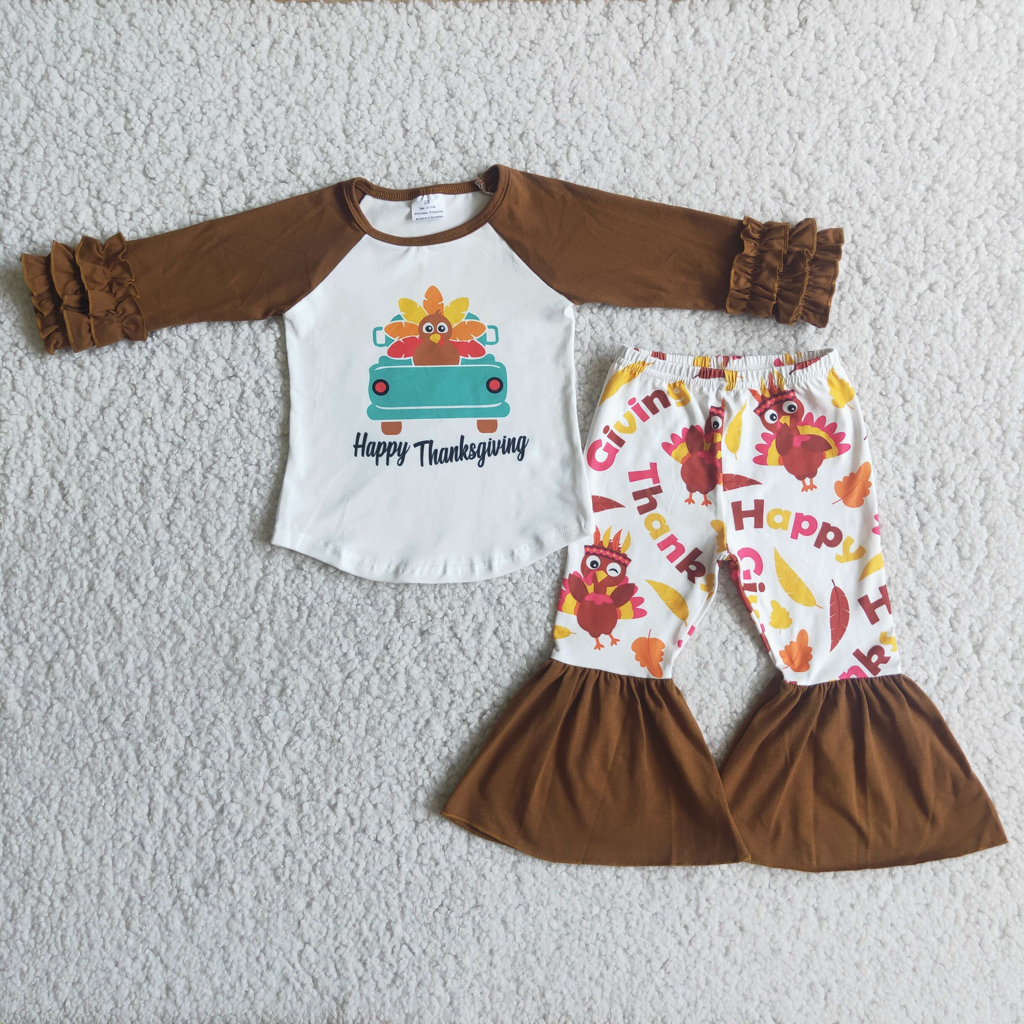 6 C8-16 baby girl clothes happy thanksgiving turkey outfit-promotion $1.99 deadline 2025.10.15