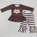 6 A29-17 baby girl clothes turkey brown stripe thanksgiving winter set-promotion $1.99 deadline 2025.10.15