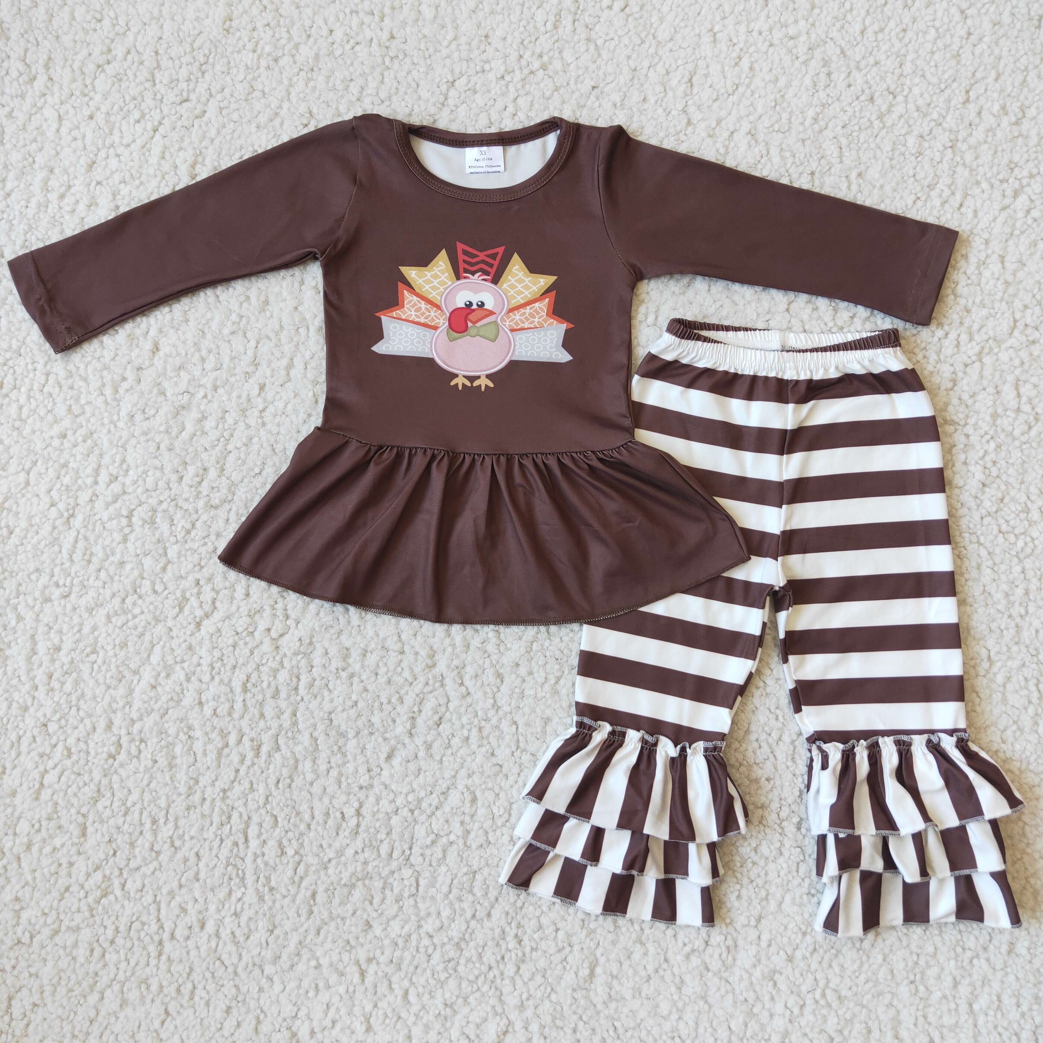 6 A29-17 baby girl clothes turkey brown stripe thanksgiving winter set-promotion $1.99 deadline 2025.10.15