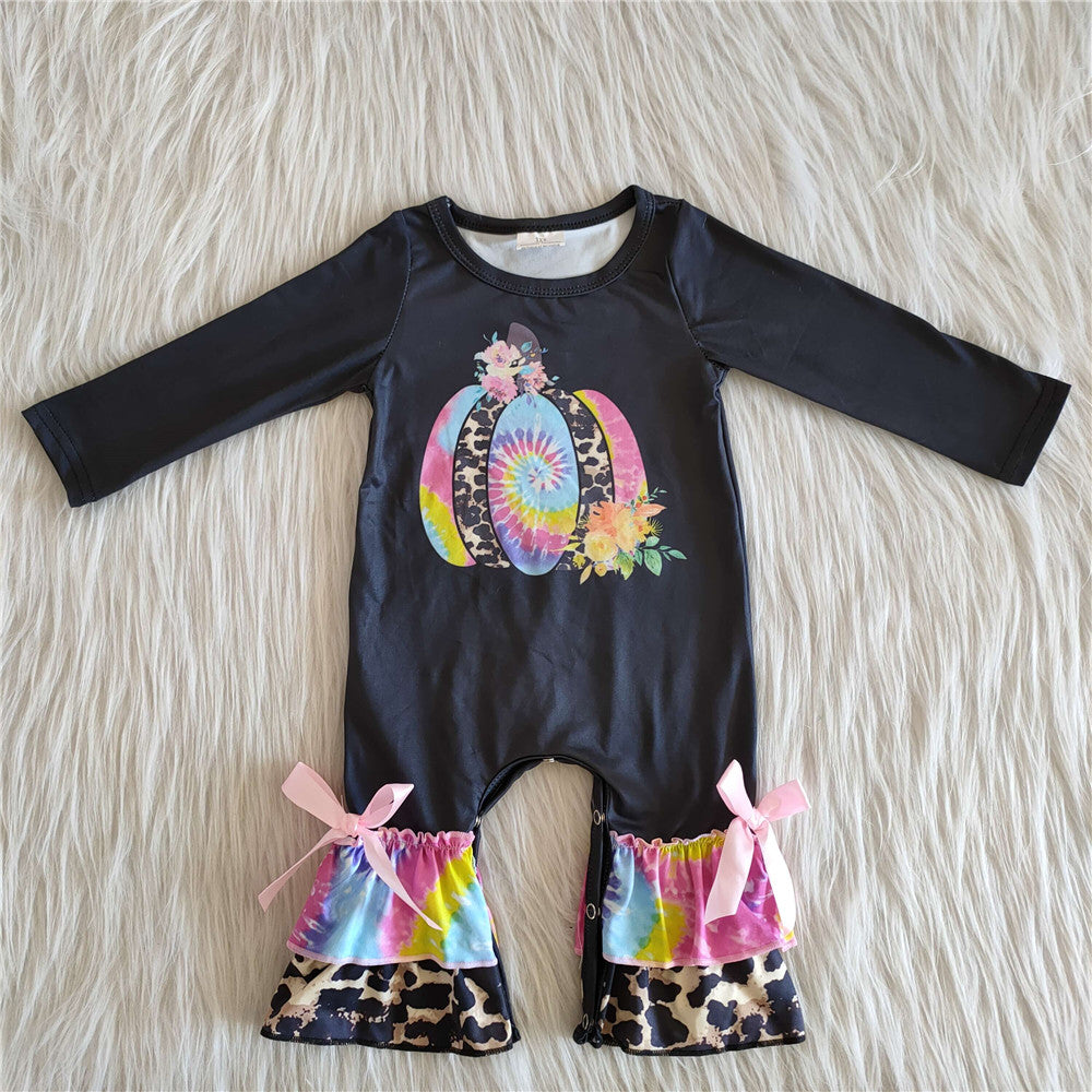 6 A25-12 girl halloween colorful pumpkin leopard black romper-promotion $1.99 deadline 2025.10.15