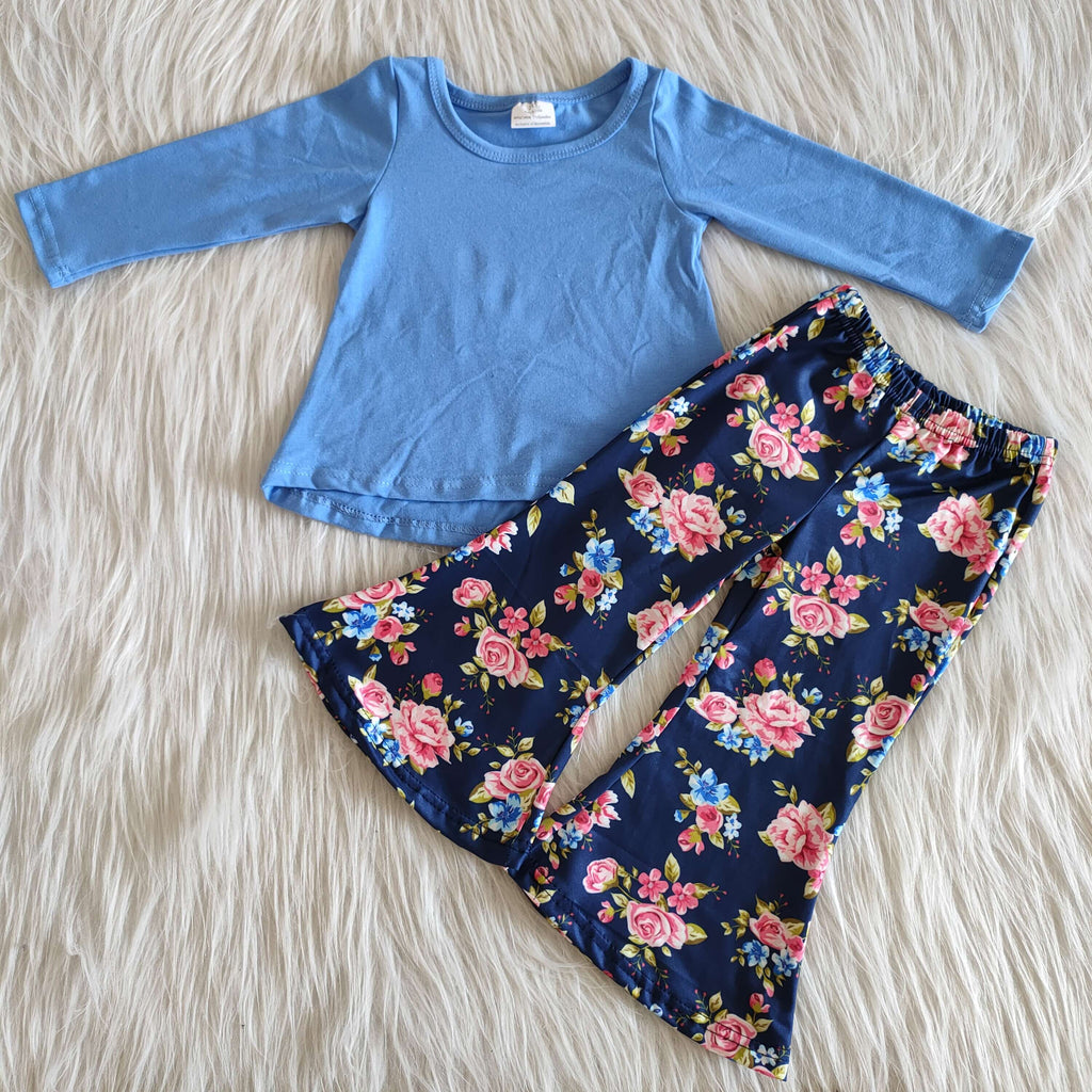 6 A25-3 girl blue floral bell pants winter long sleeve set-promotion $1.99 deadline 2025.10.15