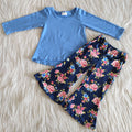 6 A25-3 girl blue floral bell pants winter long sleeve set-promotion $1.99 deadline 2025.10.15