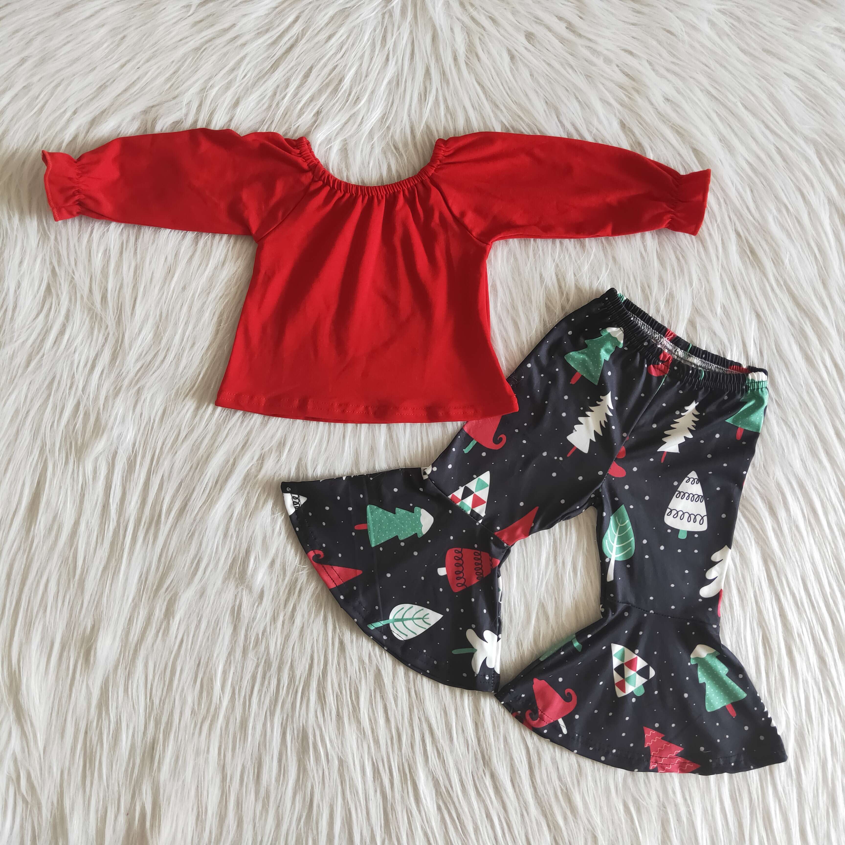 6 A24-5 toddler girl clothes red tree christmas outfits -promotion $1.99 deadline 2025.10.15