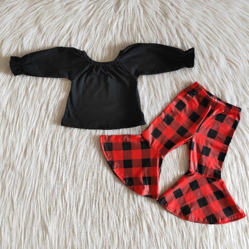 6 A15-13 baby girl clothes black red plaid winter outfits -promotion $1.99 deadline 2025.10.15