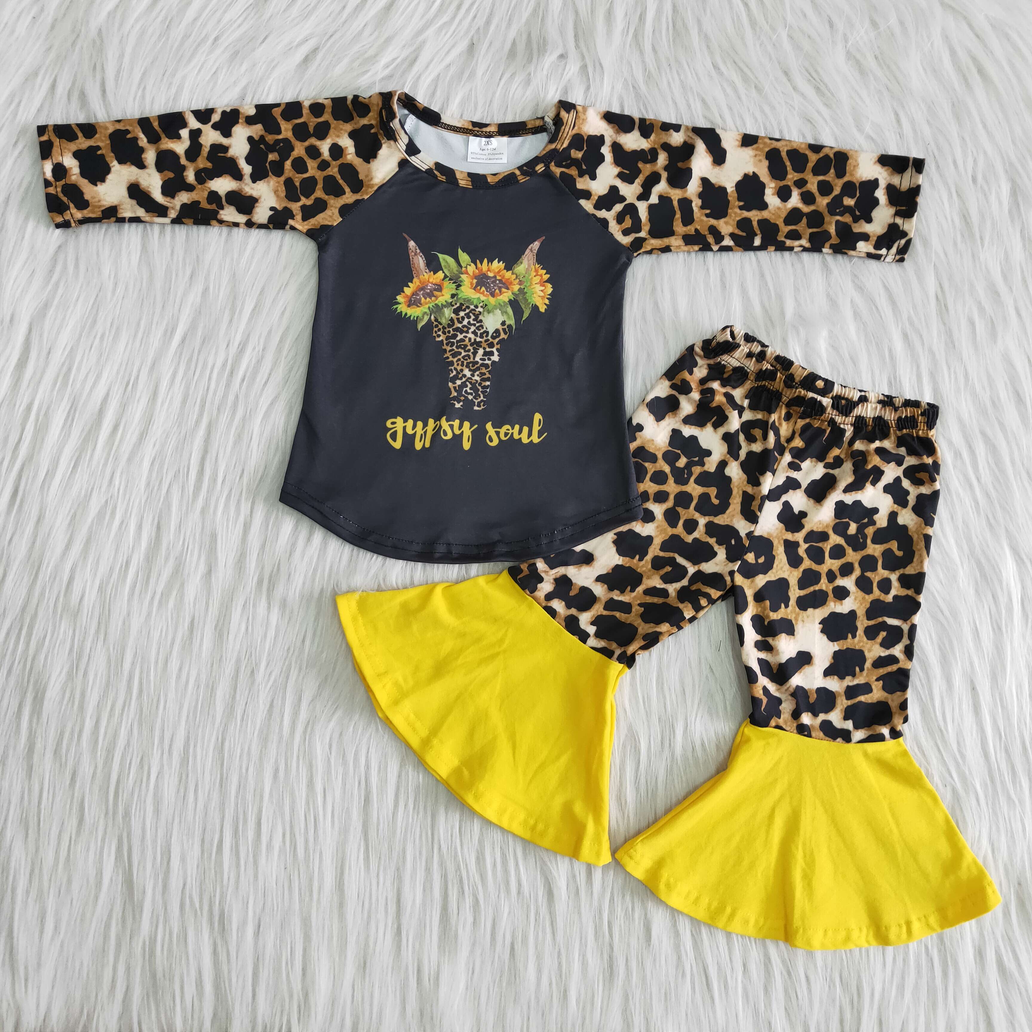 6 B8-37 girls winter outfit leopard sunflower long sleeve set-promotion $1.99 deadline 2025.10.15