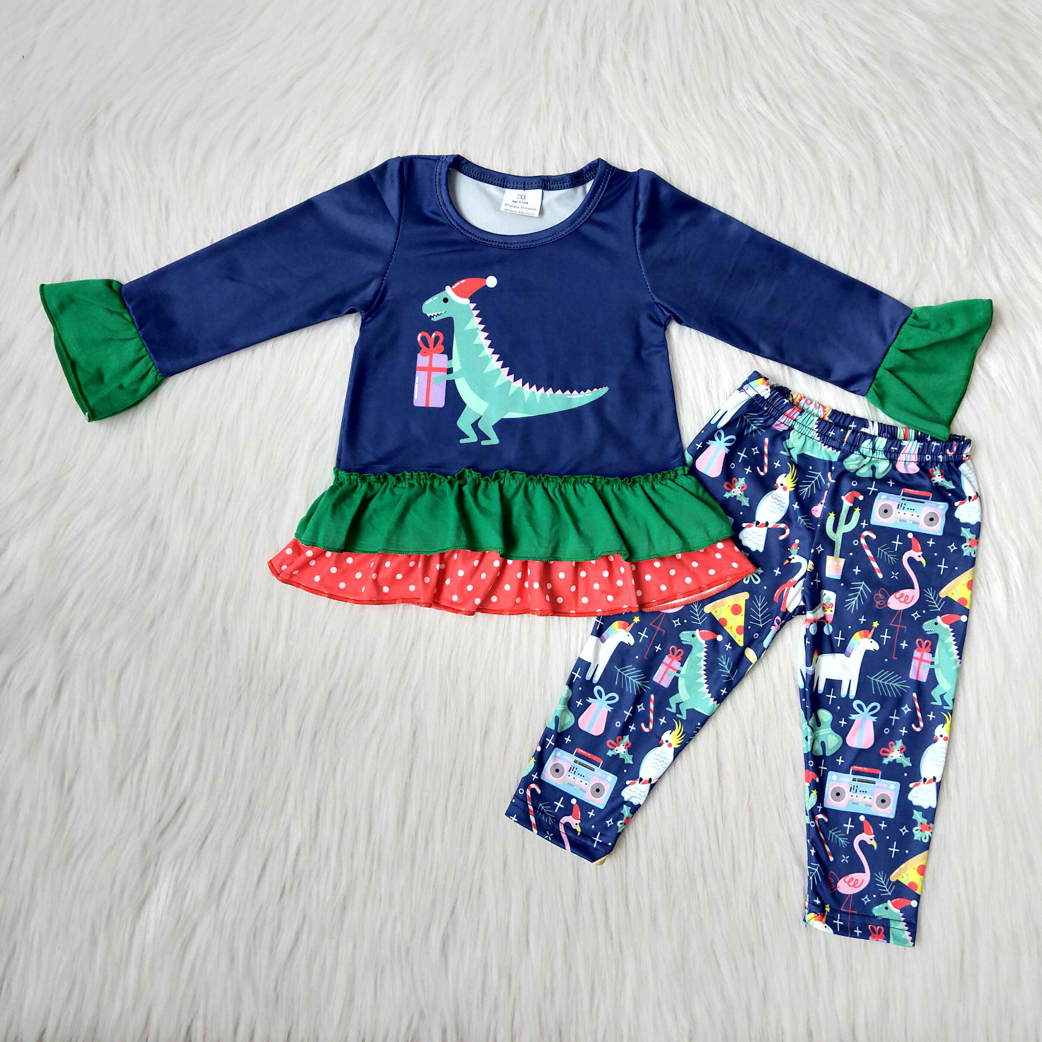 6 B10-21 baby girl clothes dinosaur girl christmas outfit -promotion $1.99 deadline 2025.10.15