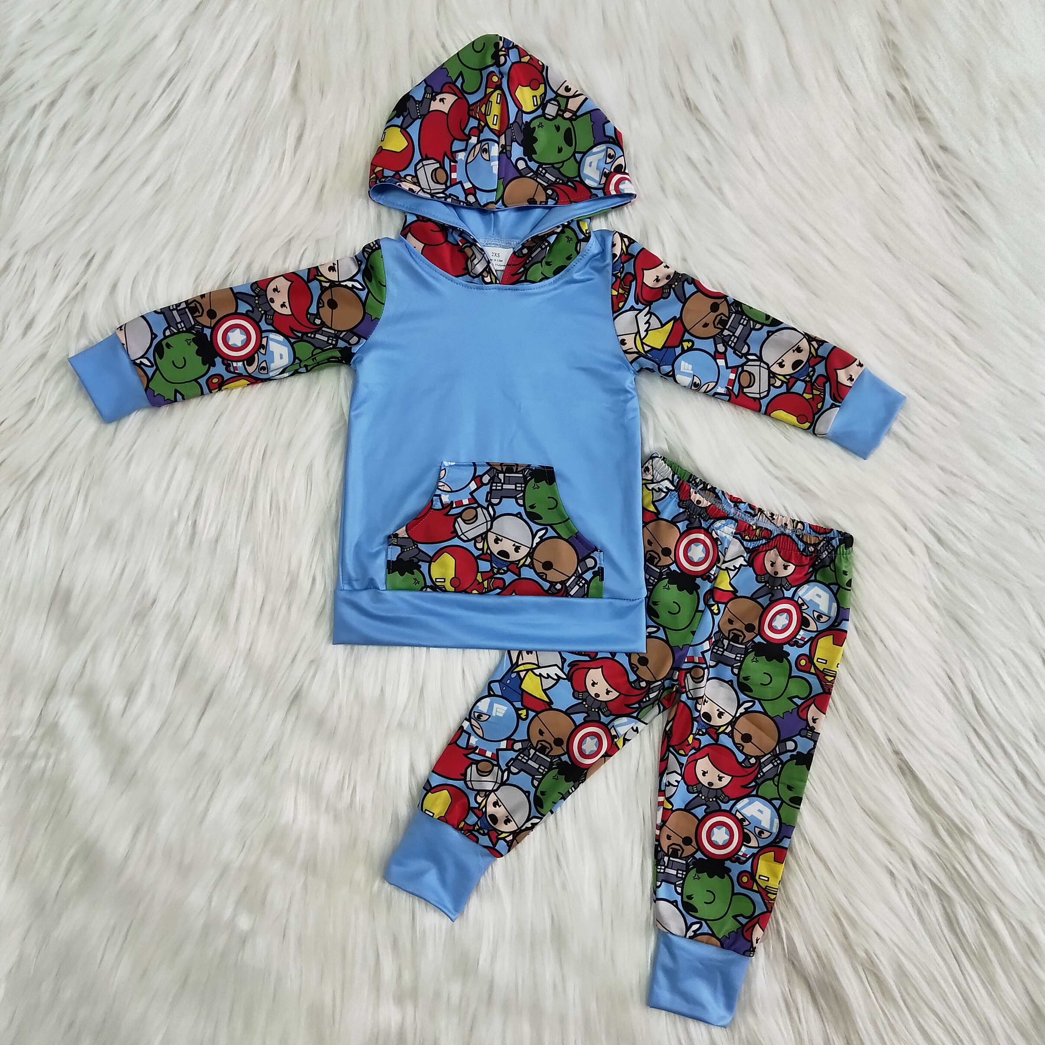 6 B9-37 Boy blue cartoon hoodies set boys winter long sleeve outfits-promotion $1.99 deadline 2025.10.15