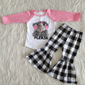 6 A25-29 girl pink black plaid heifer cow farm long sleeve set-promotion $1.99 deadline 2025.10.15