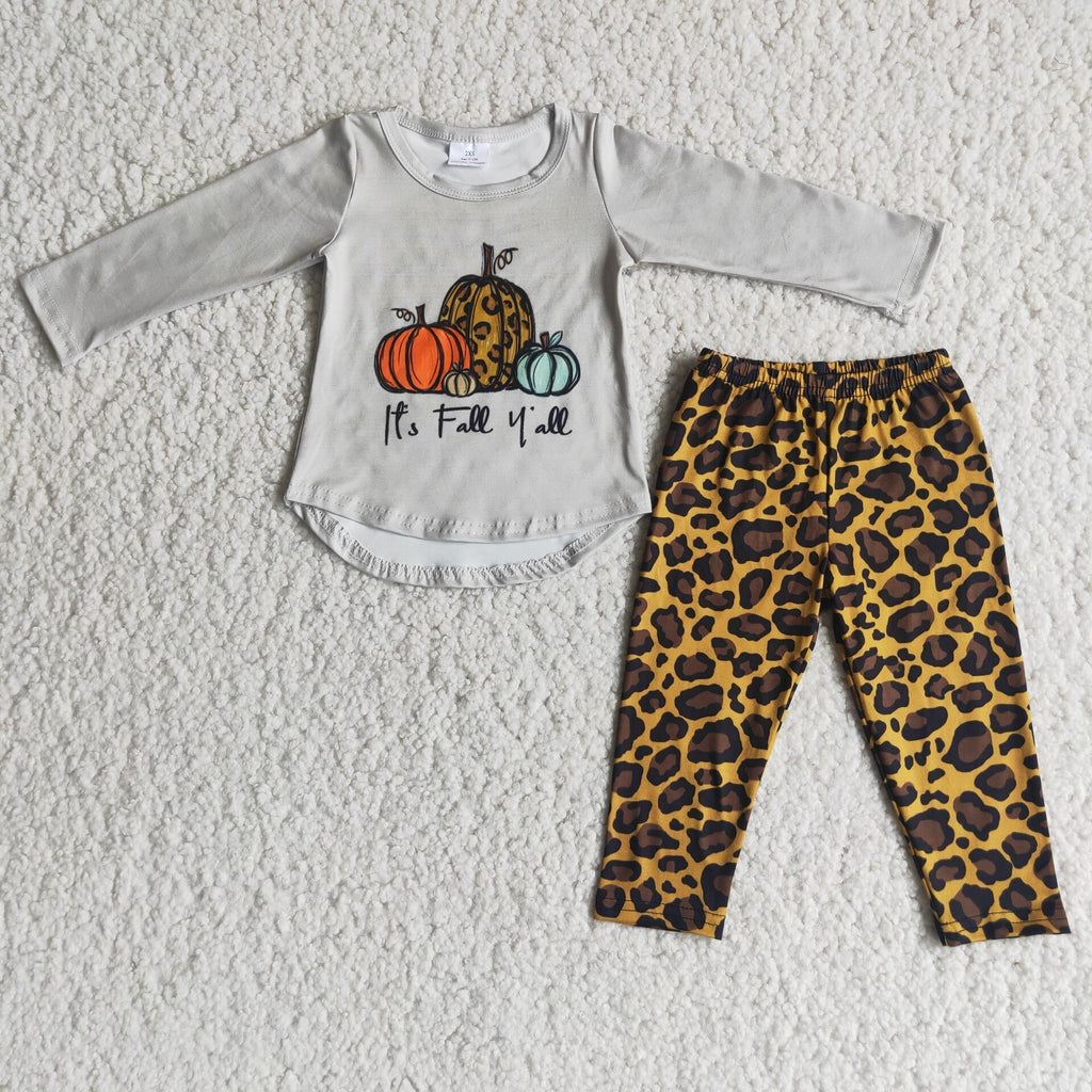 6 A26-1 girl halloween pumpkin grey top it's fall yall leopard outfit--promotion $1.99 deadline 2025.10.15