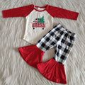 6 A12-15 girl winter plaid christmas tree truck long sleeve set promotion $1.99 deadline 2025.10.15