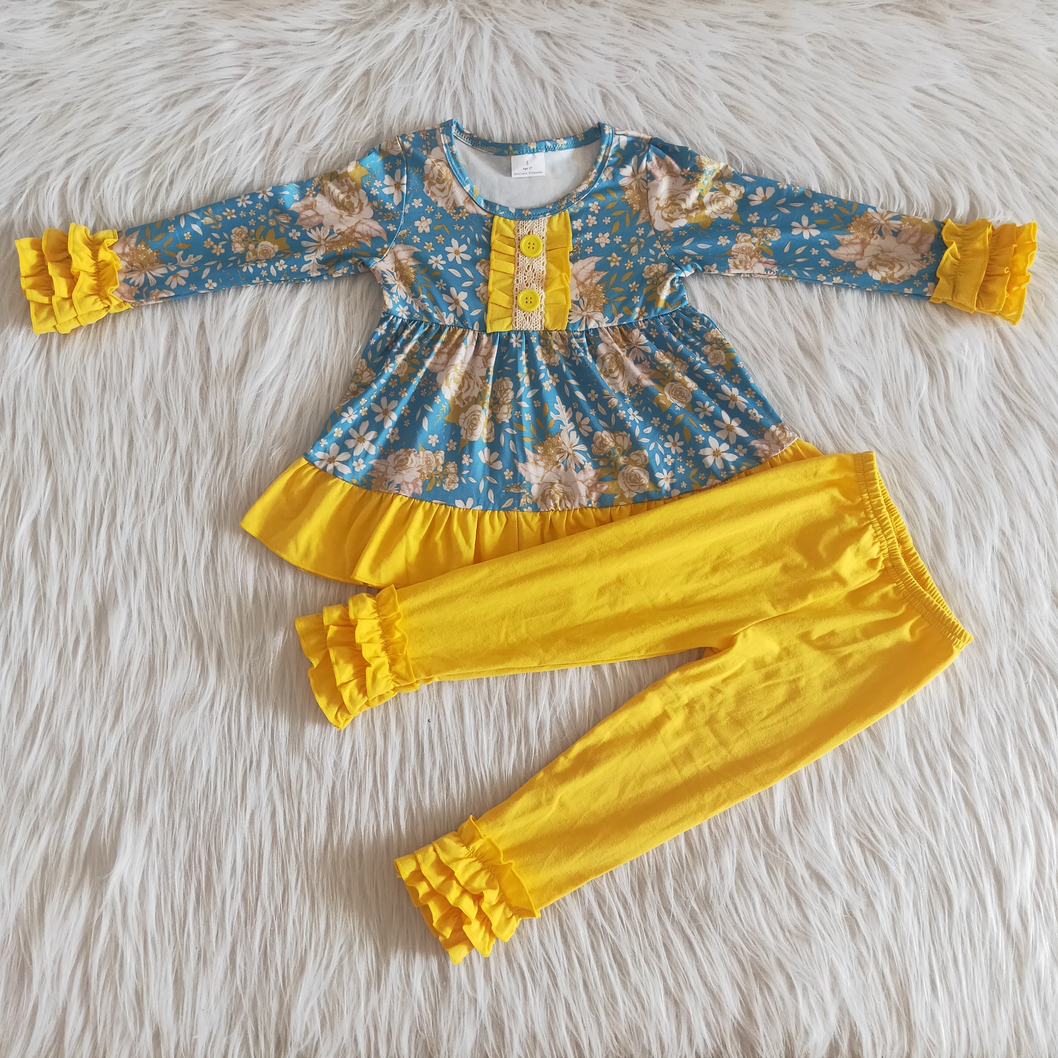 6 A33-17 girl winter floral yellow winter long sleeve set--promotion $1.99 deadline 2025.10.15