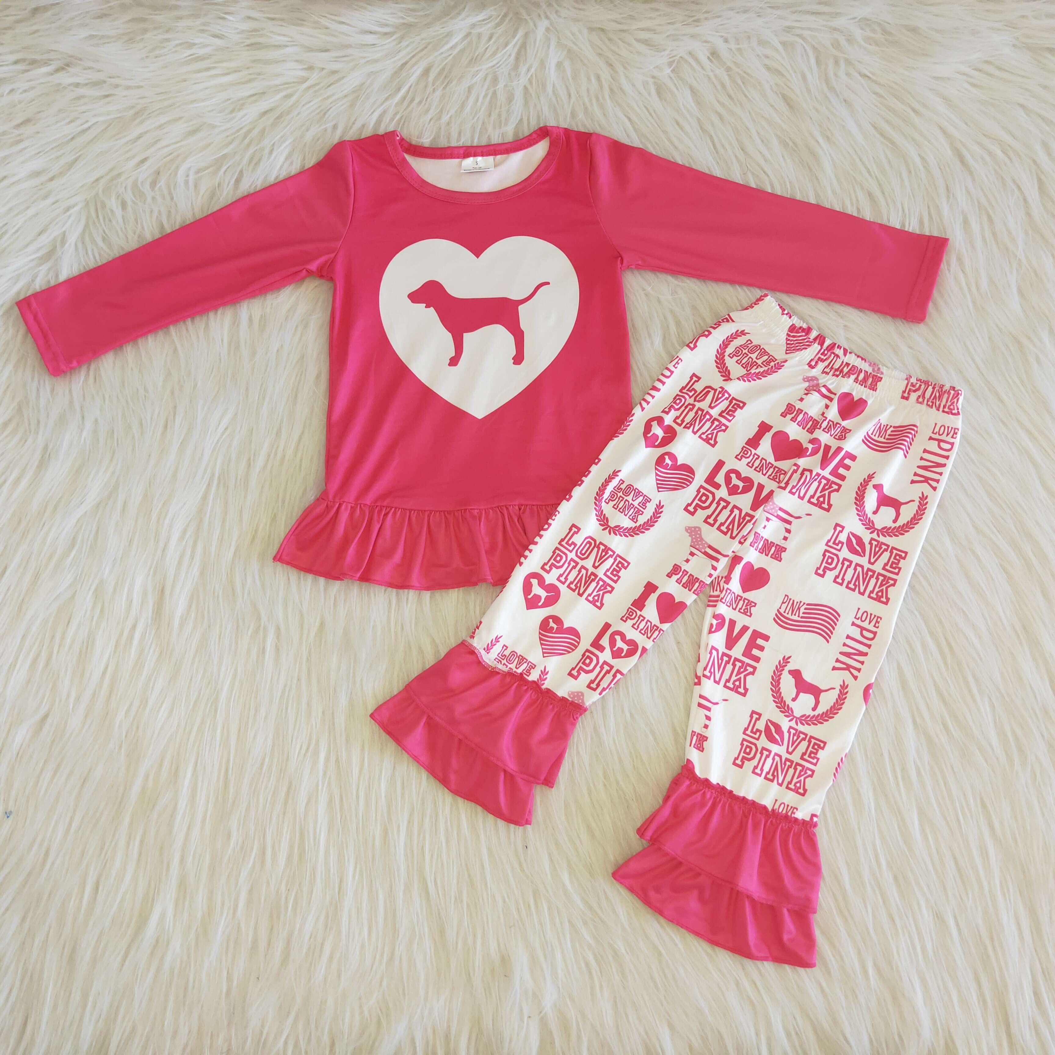 6 A26-13 baby girl clothes pink dog long sleeve valentine's day set-promotion $1.99 deadline 2025.10.15