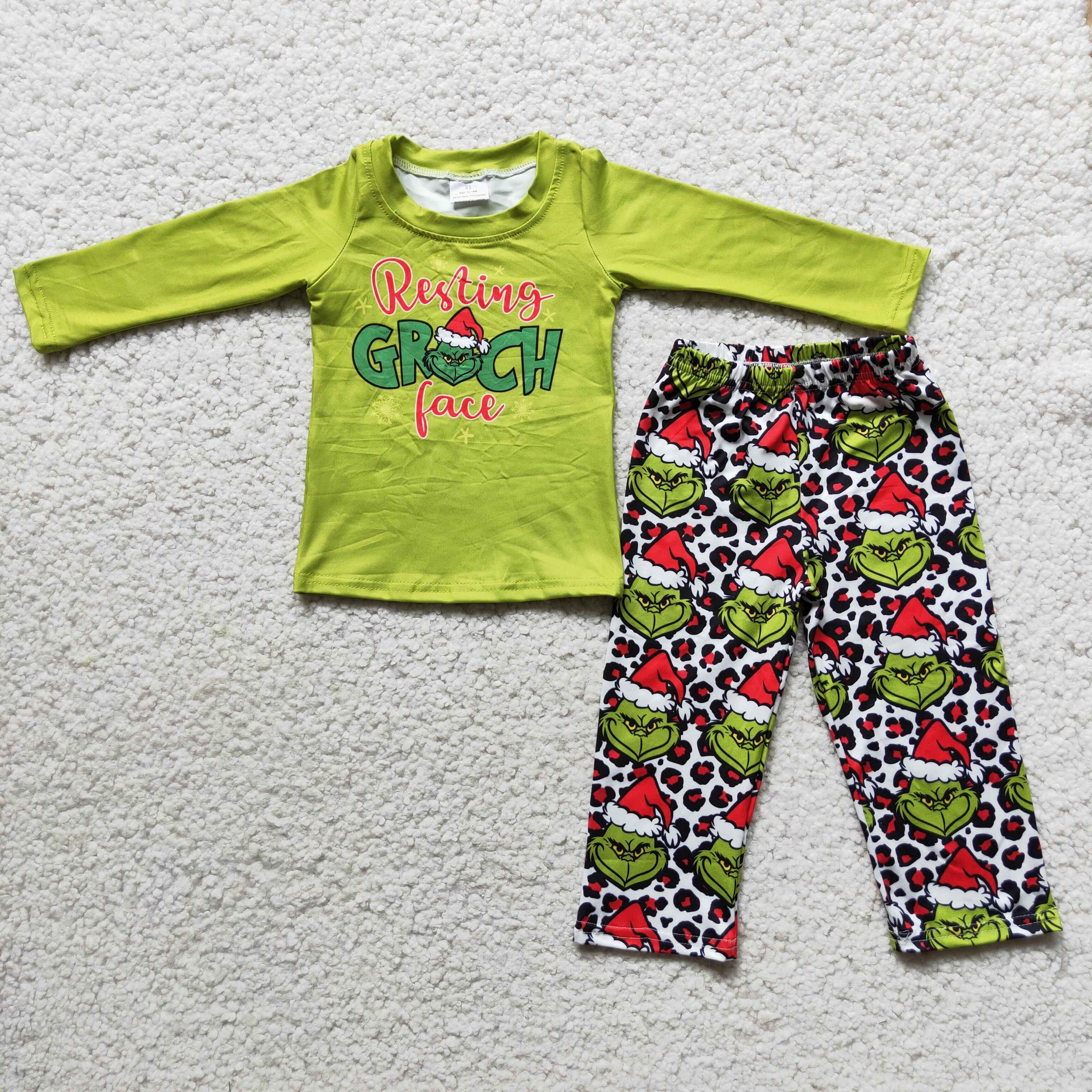 6 C10-37 Boy christmas green long sleeve outfit set -promotion $1.99 deadline 2025.10.15
