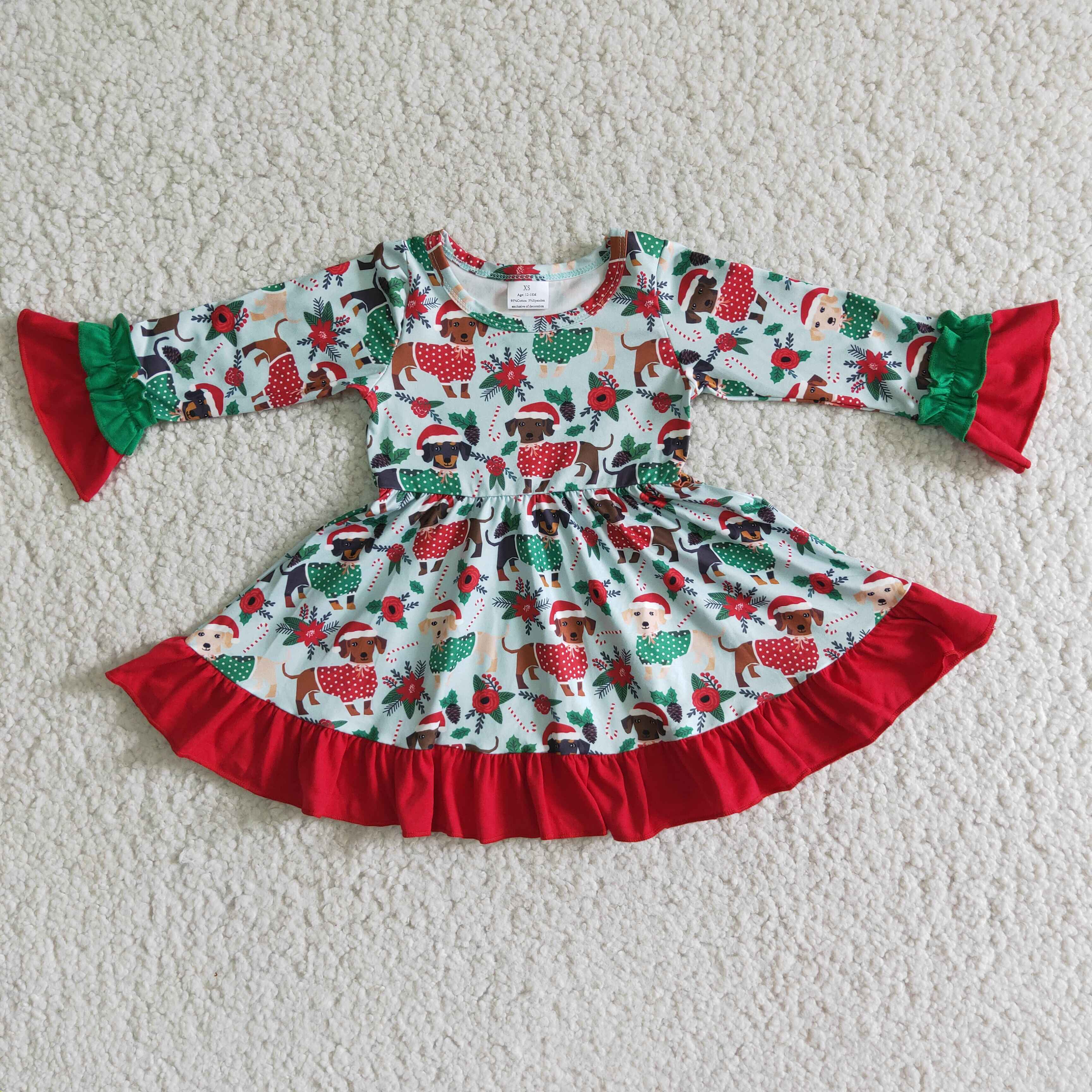 6 A6-17- girl christmas dog winter long sleeve dress  promotion $1.99 deadline 2025.10.15