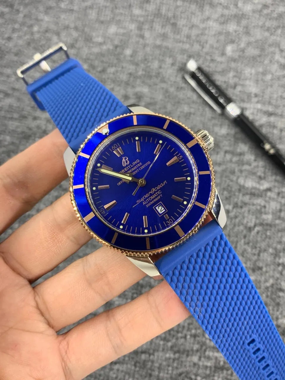 superocean Breitling Blue Dial Mesh - Hình 3